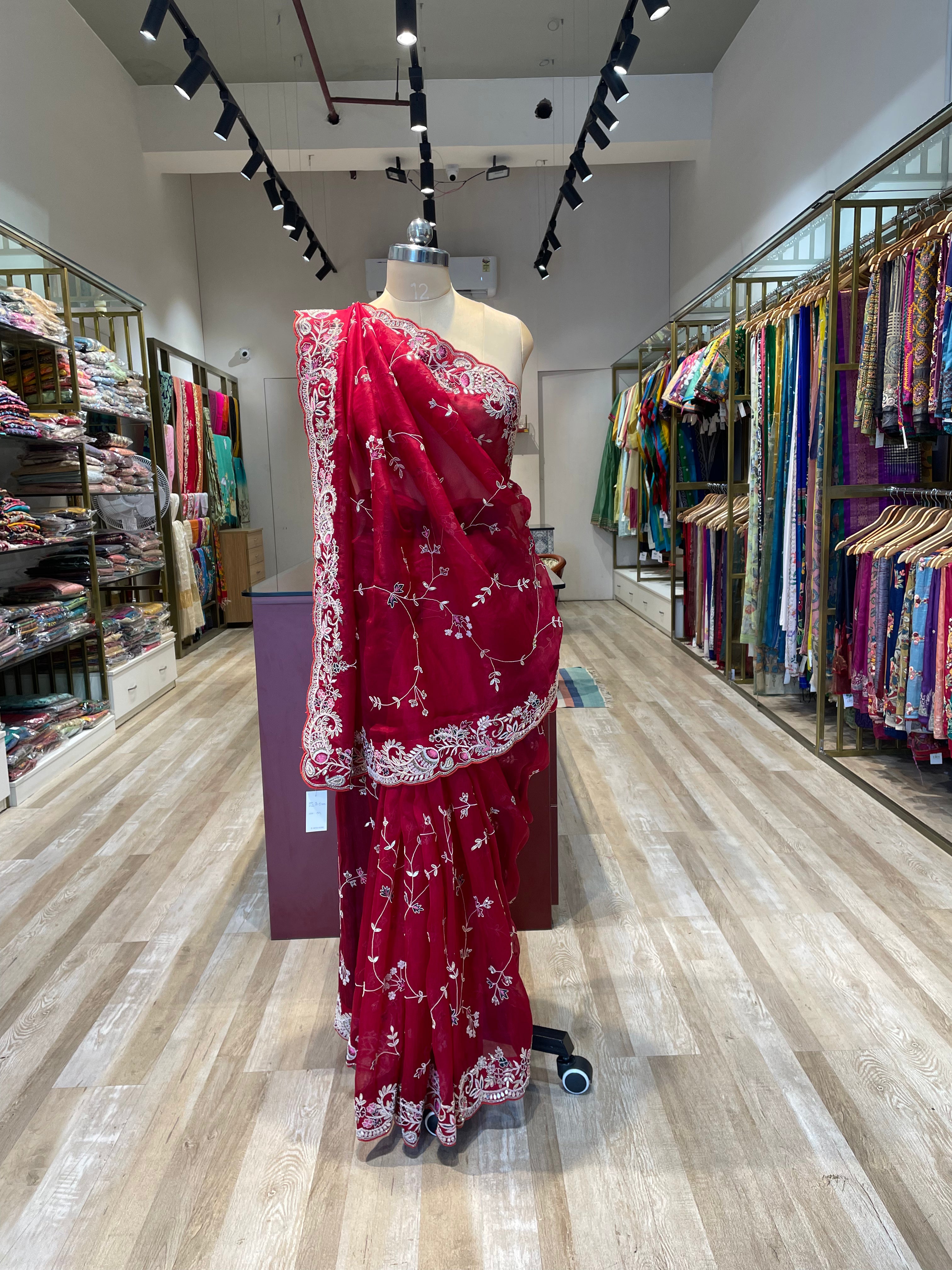 Organza saree with hand work (R)