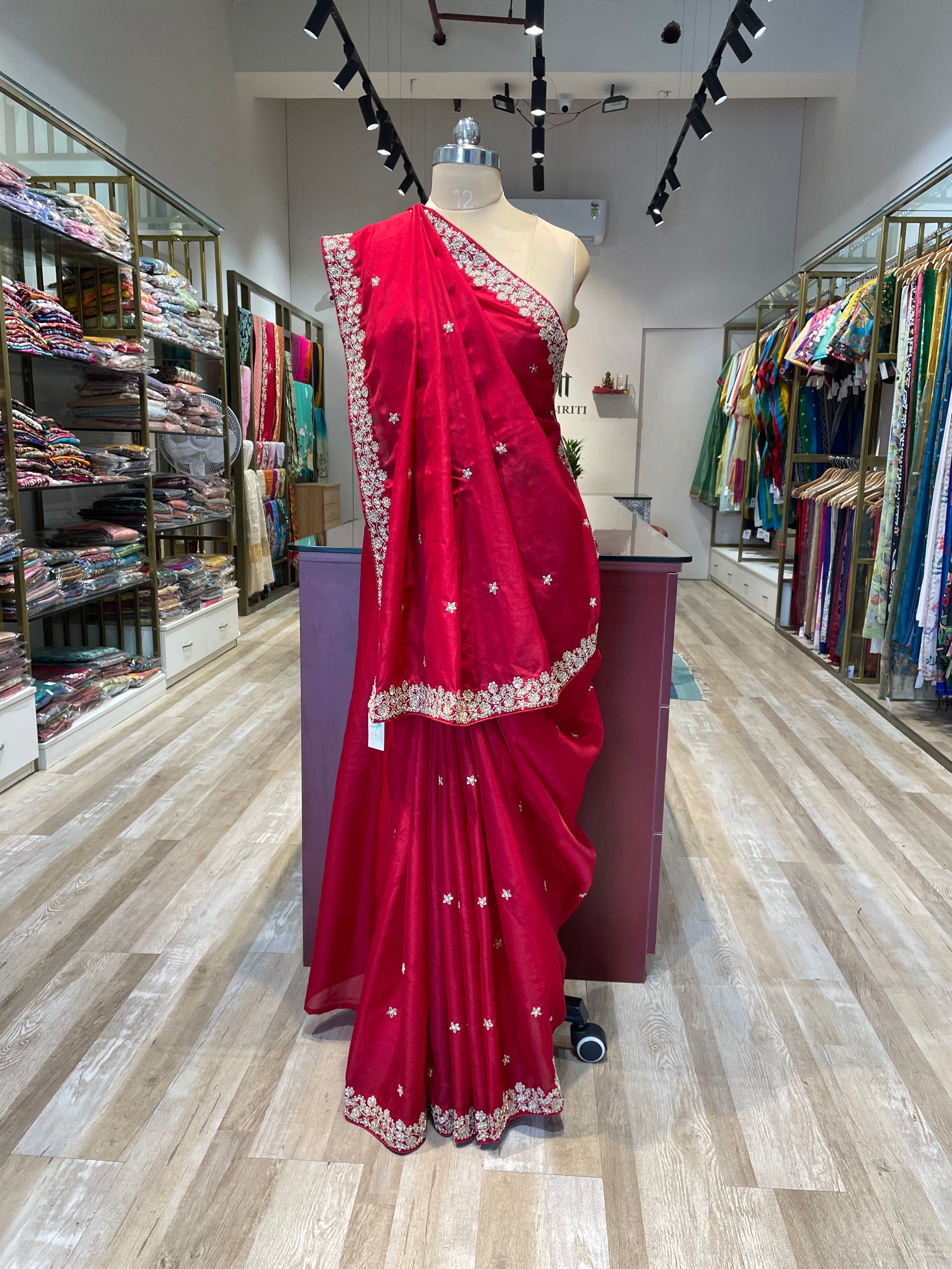 Organza with hand work (Red)