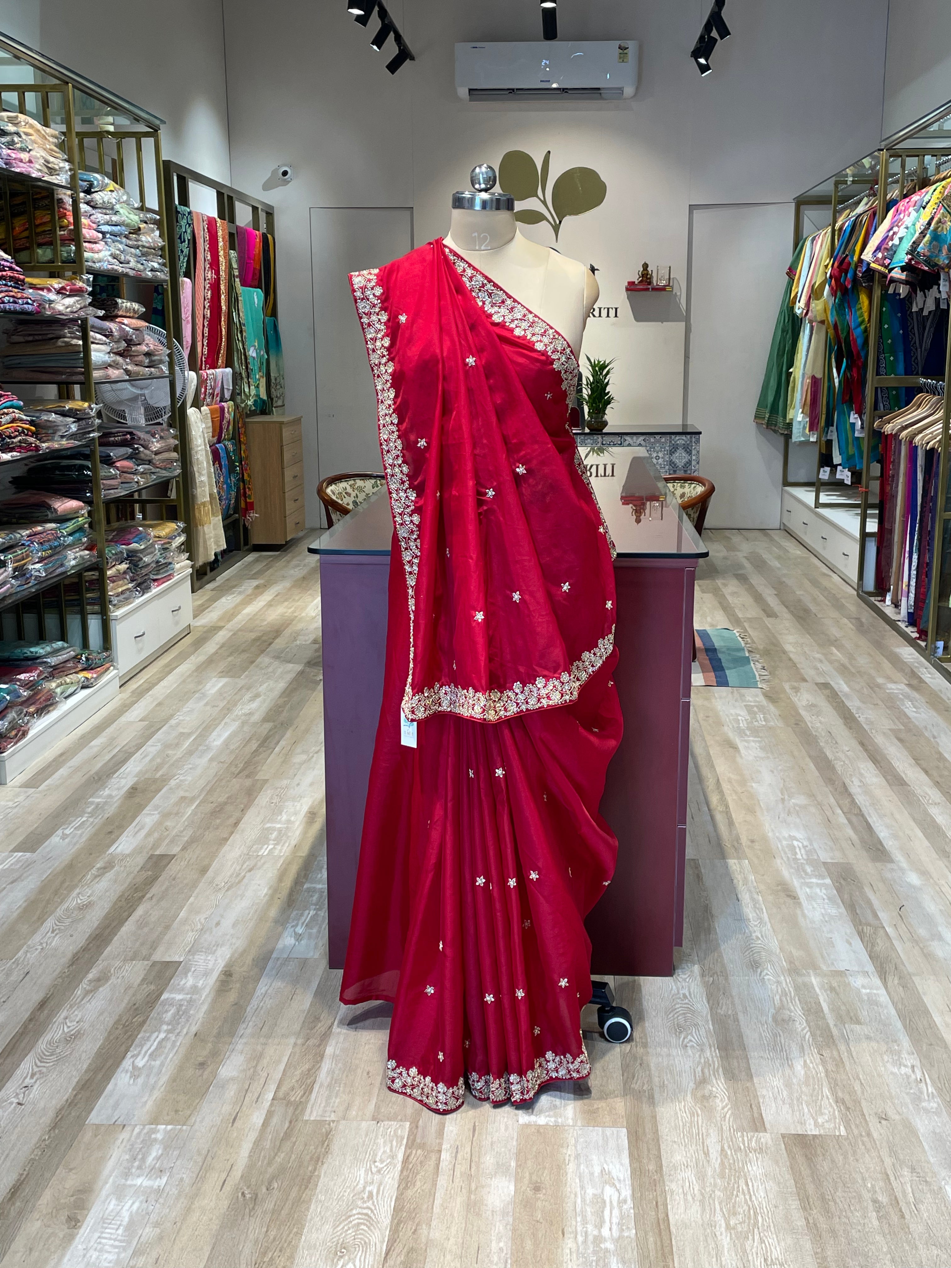 Organza with hand work (Red)