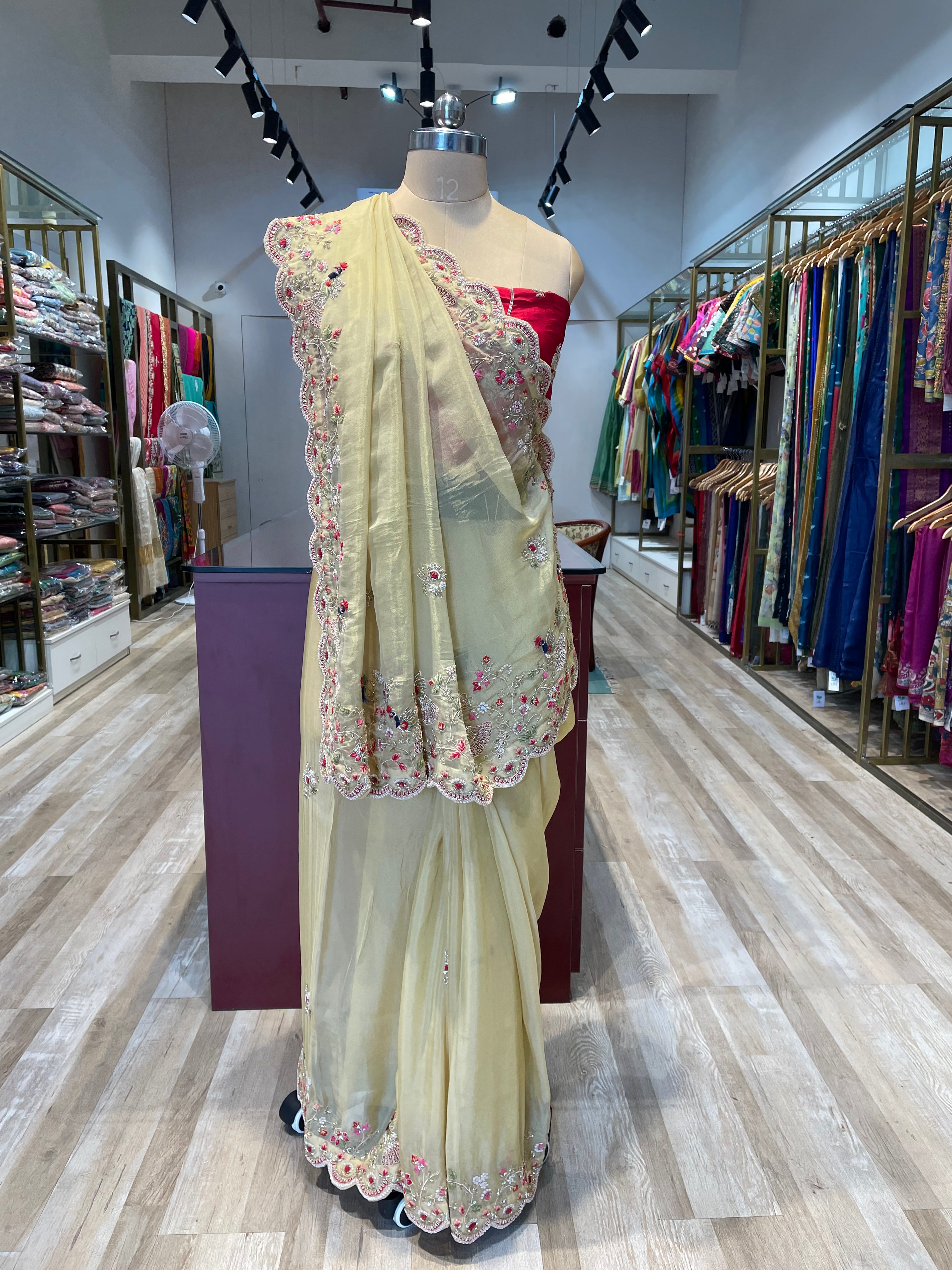 Tissue with hand work (Y)