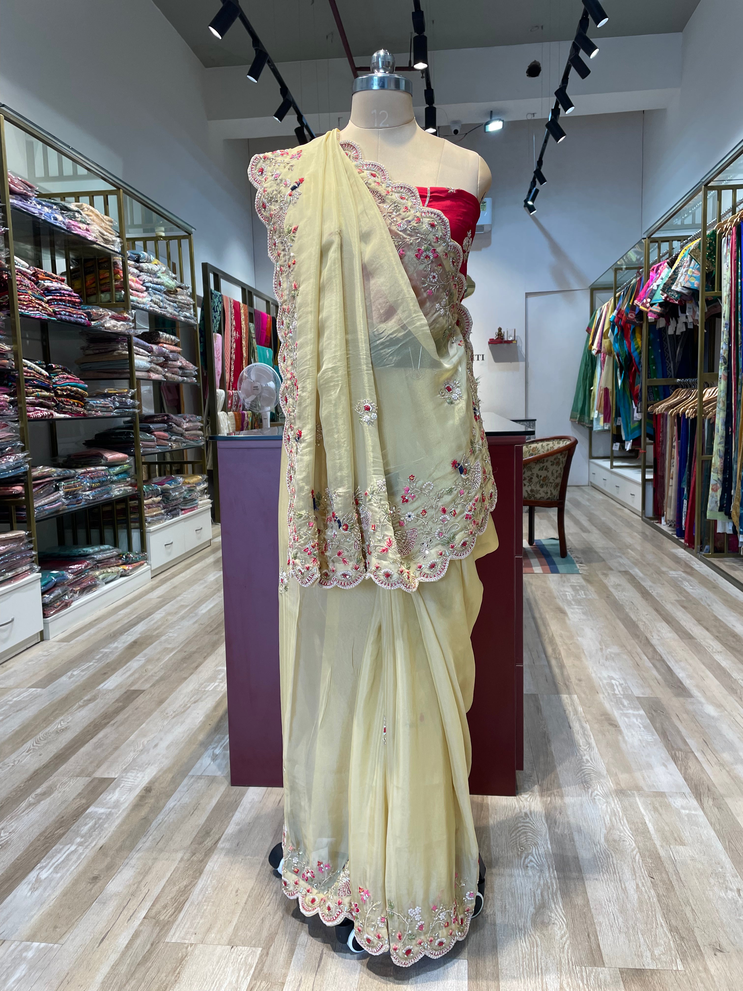 Tissue with hand work (Y)