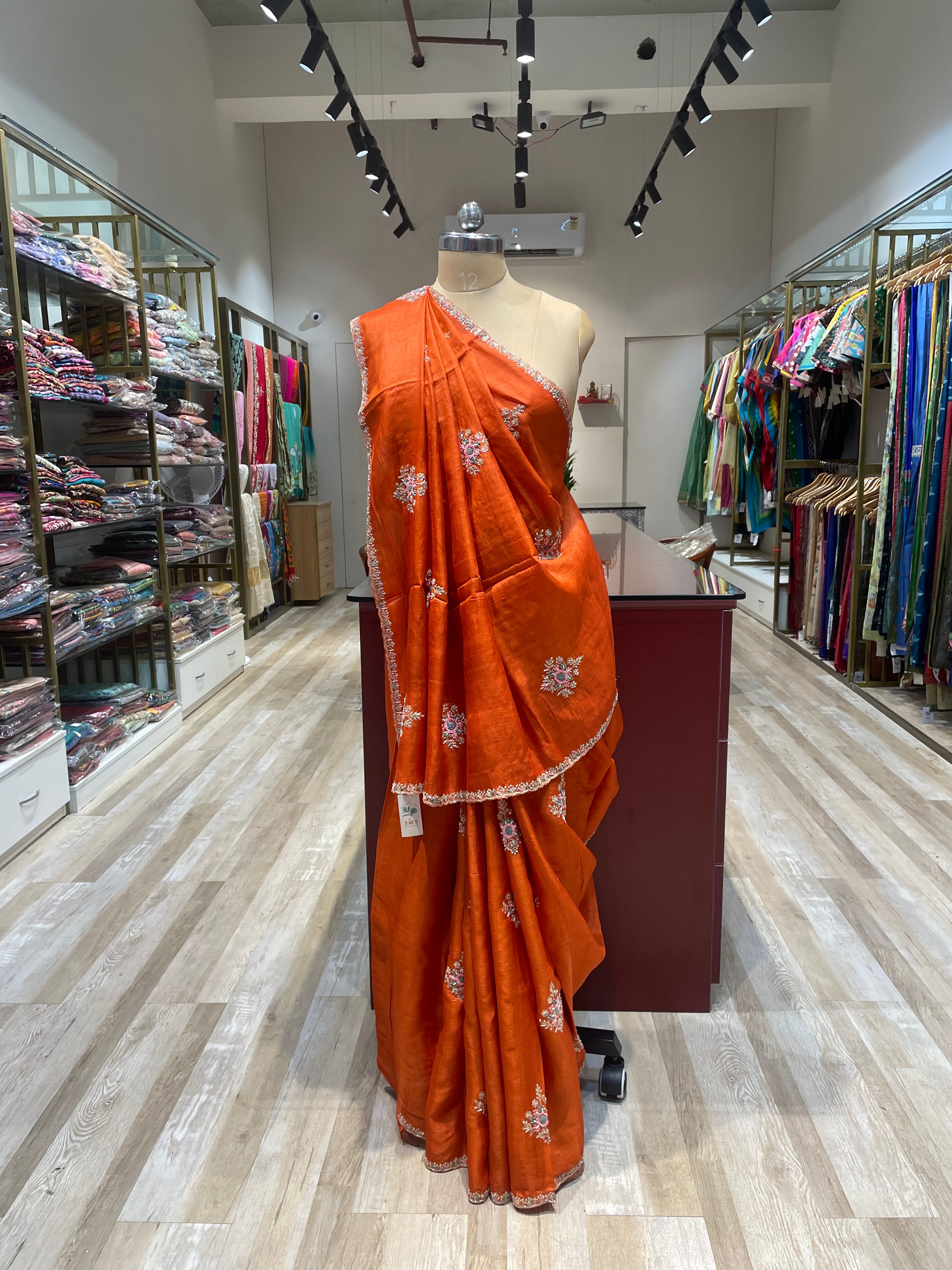 Pure tussar silk with hand work (O)