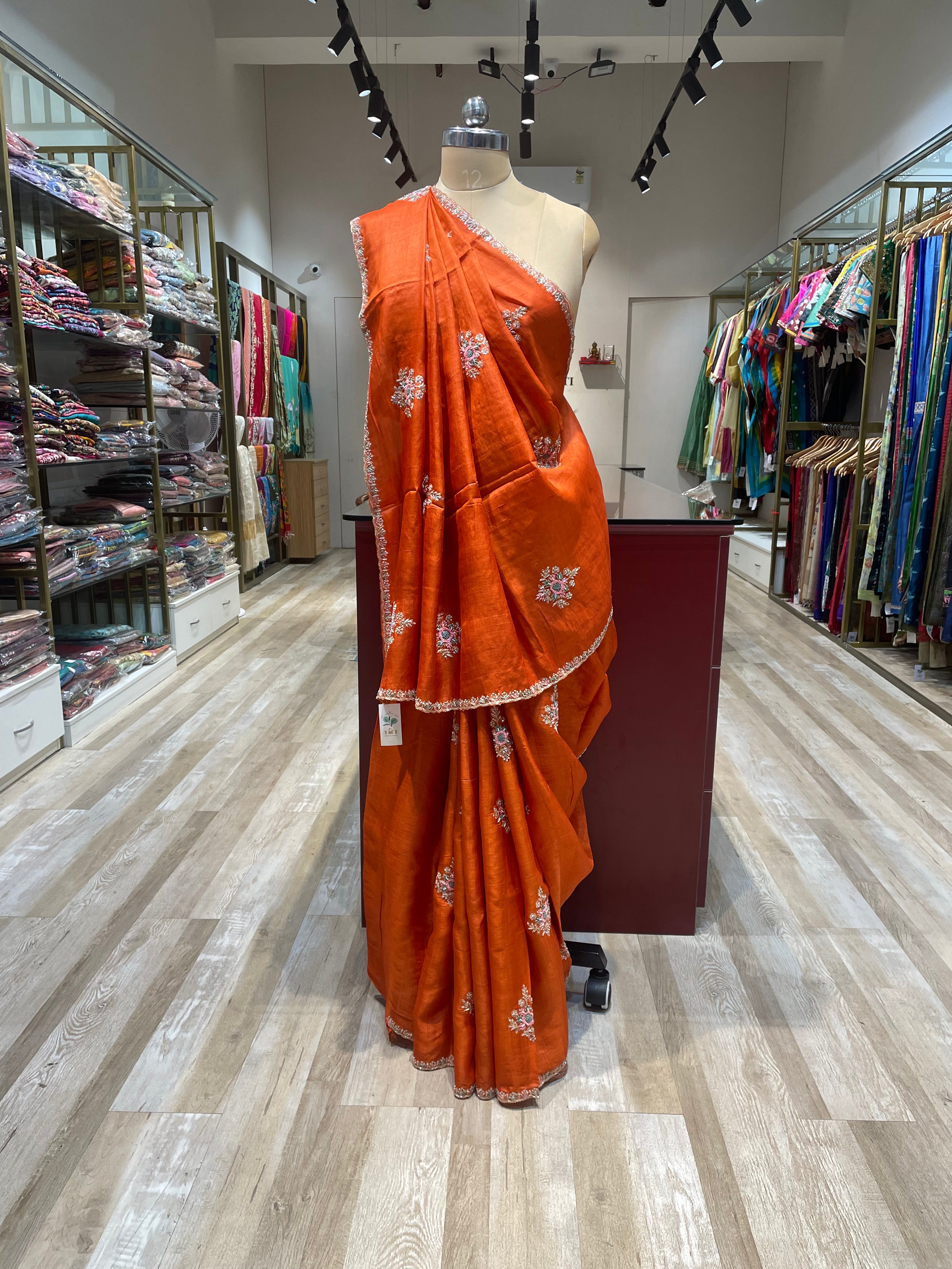 Pure tussar silk with hand work (O)