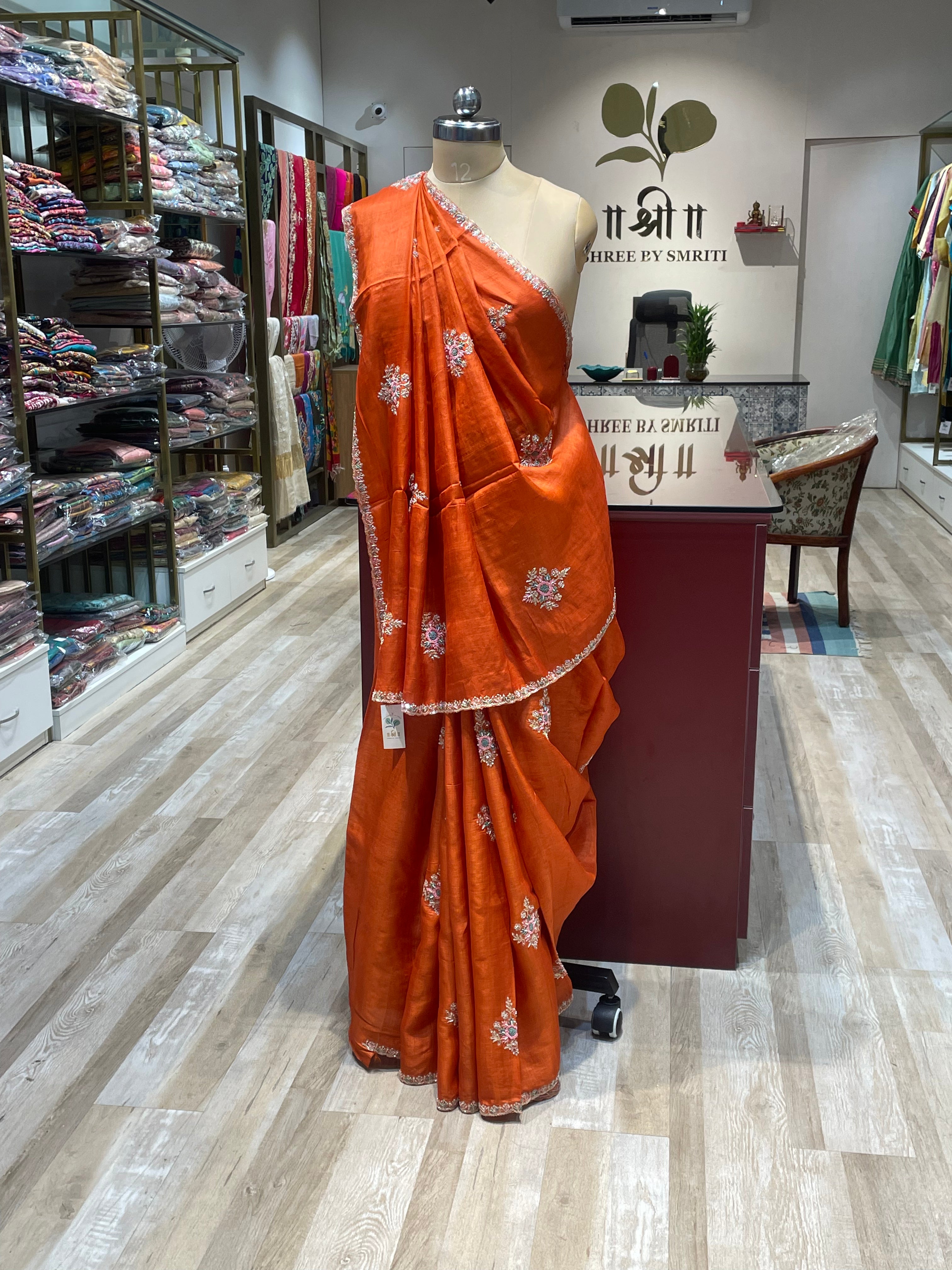 Pure tussar silk with hand work (O)