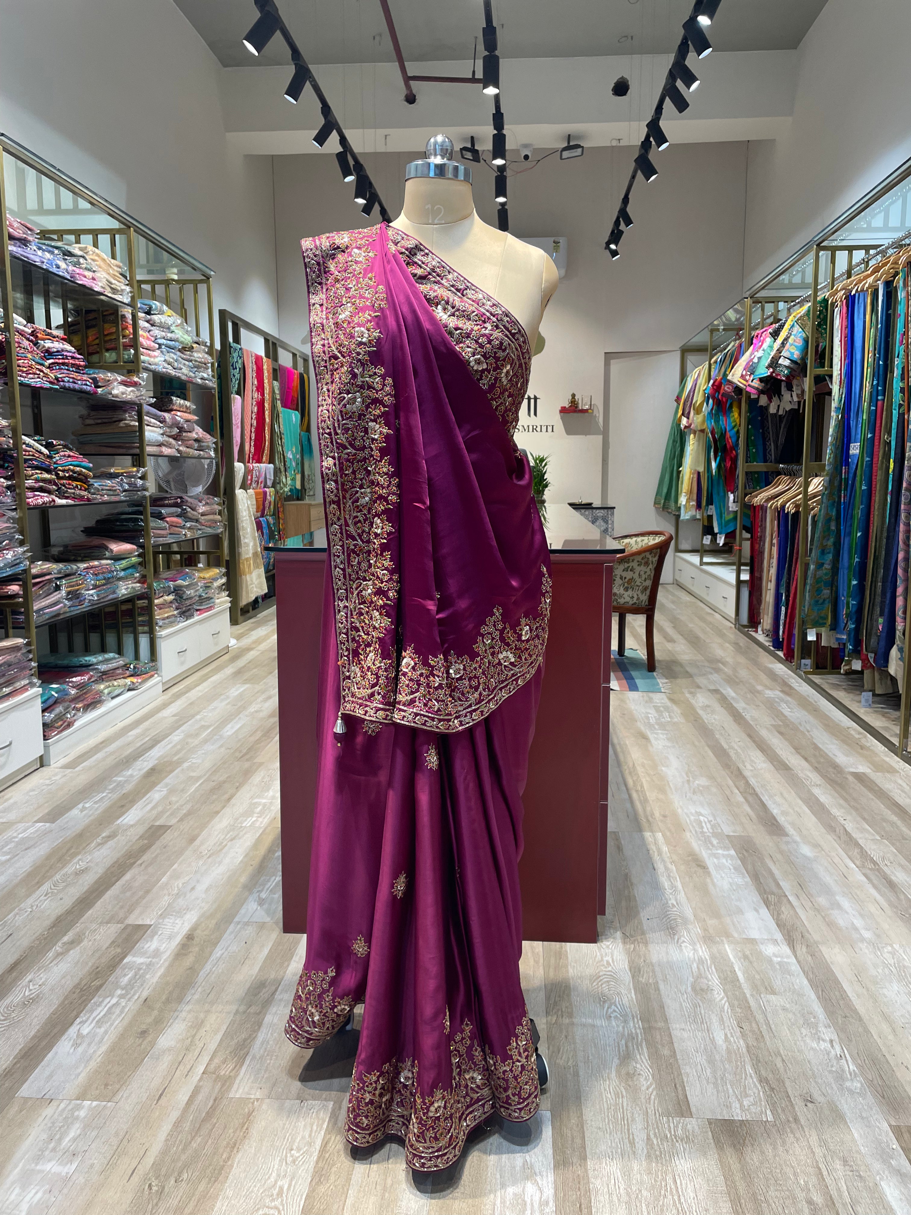 Pure satin silk  with hand work (V)