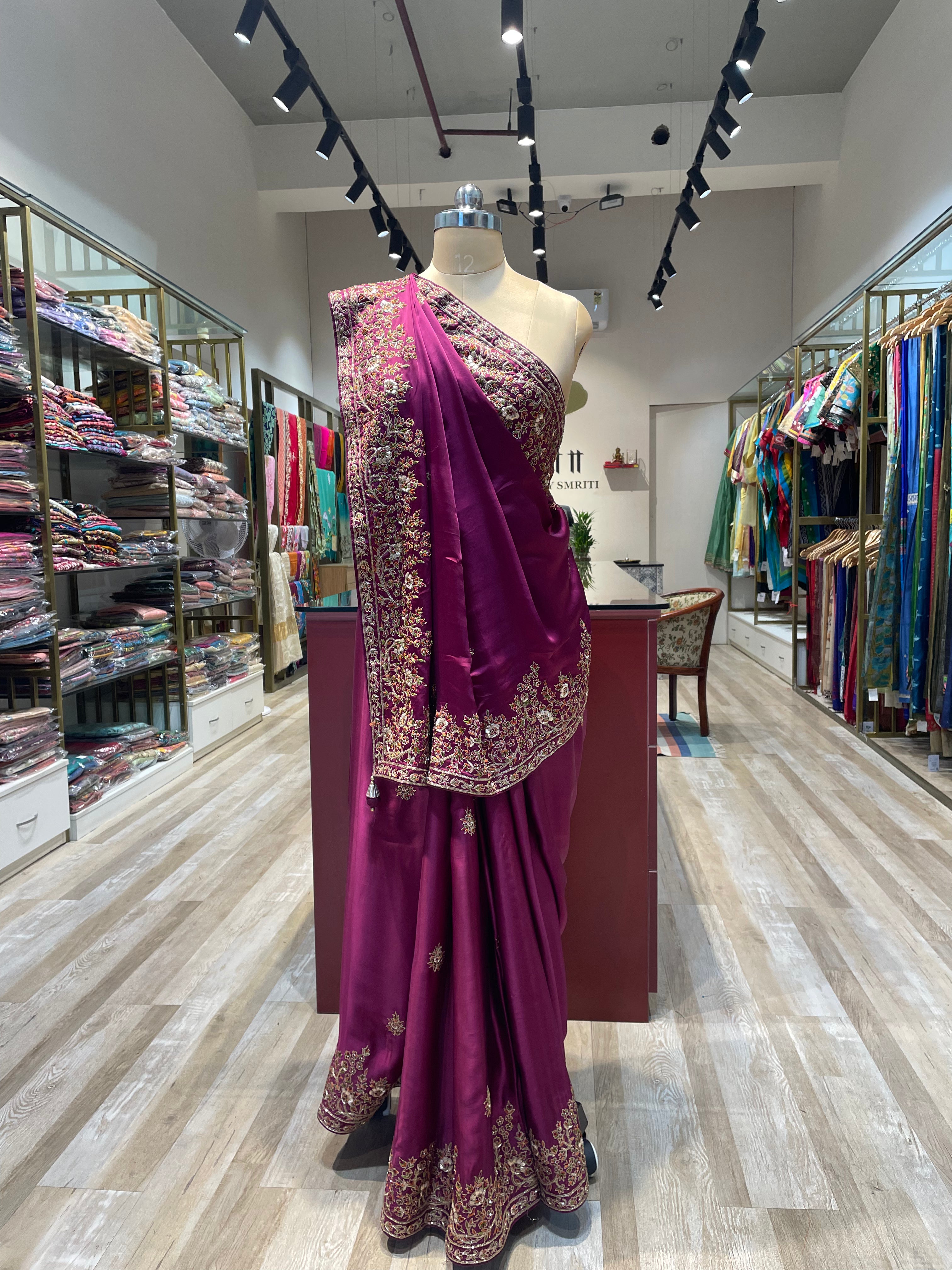 Pure satin silk  with hand work (V)