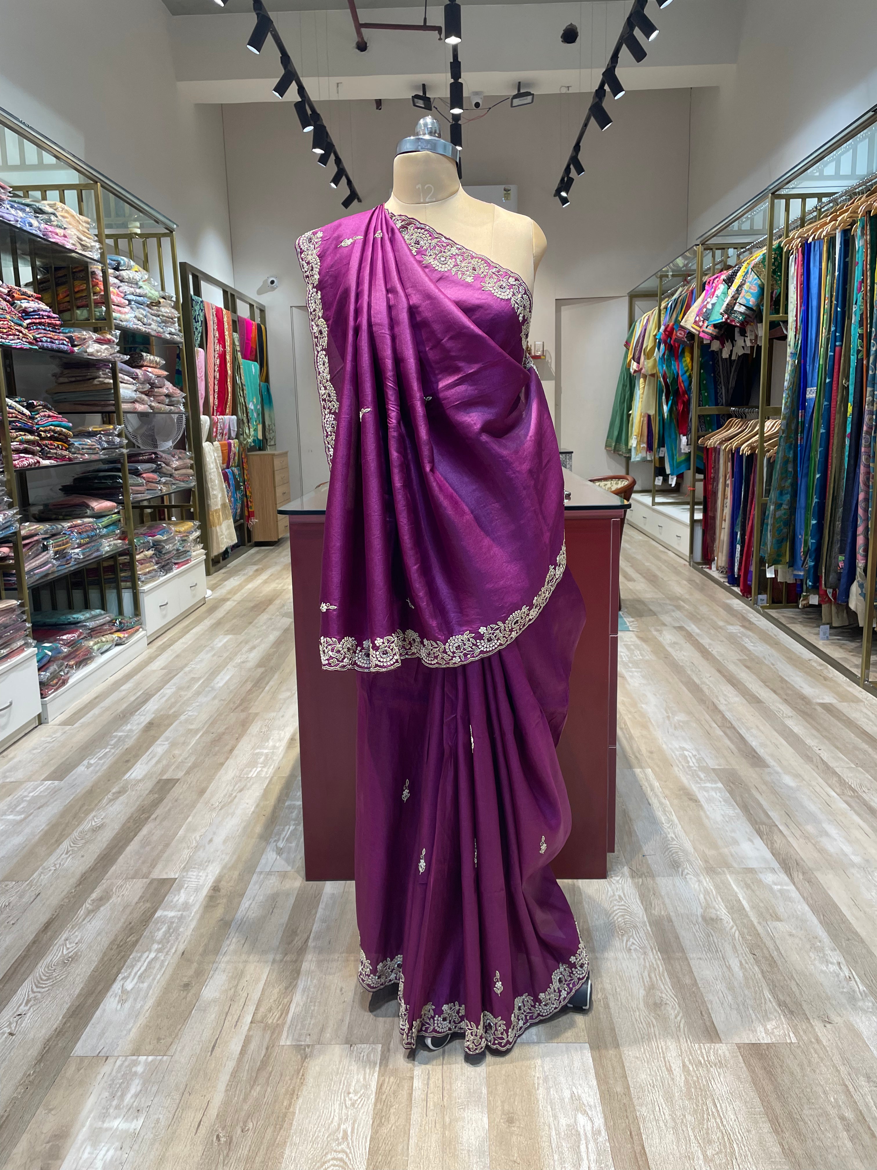 Pure tussar silk with hand work (P)