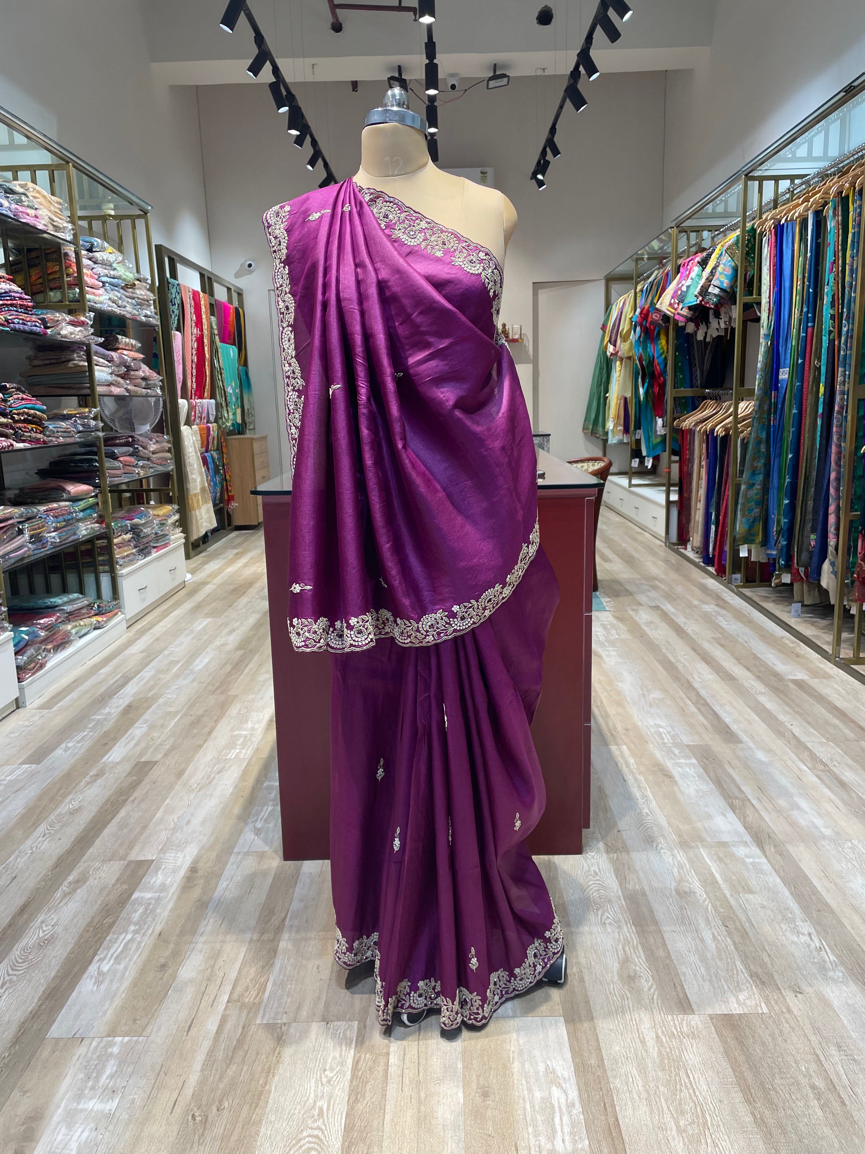 Pure tussar silk with hand work (P)