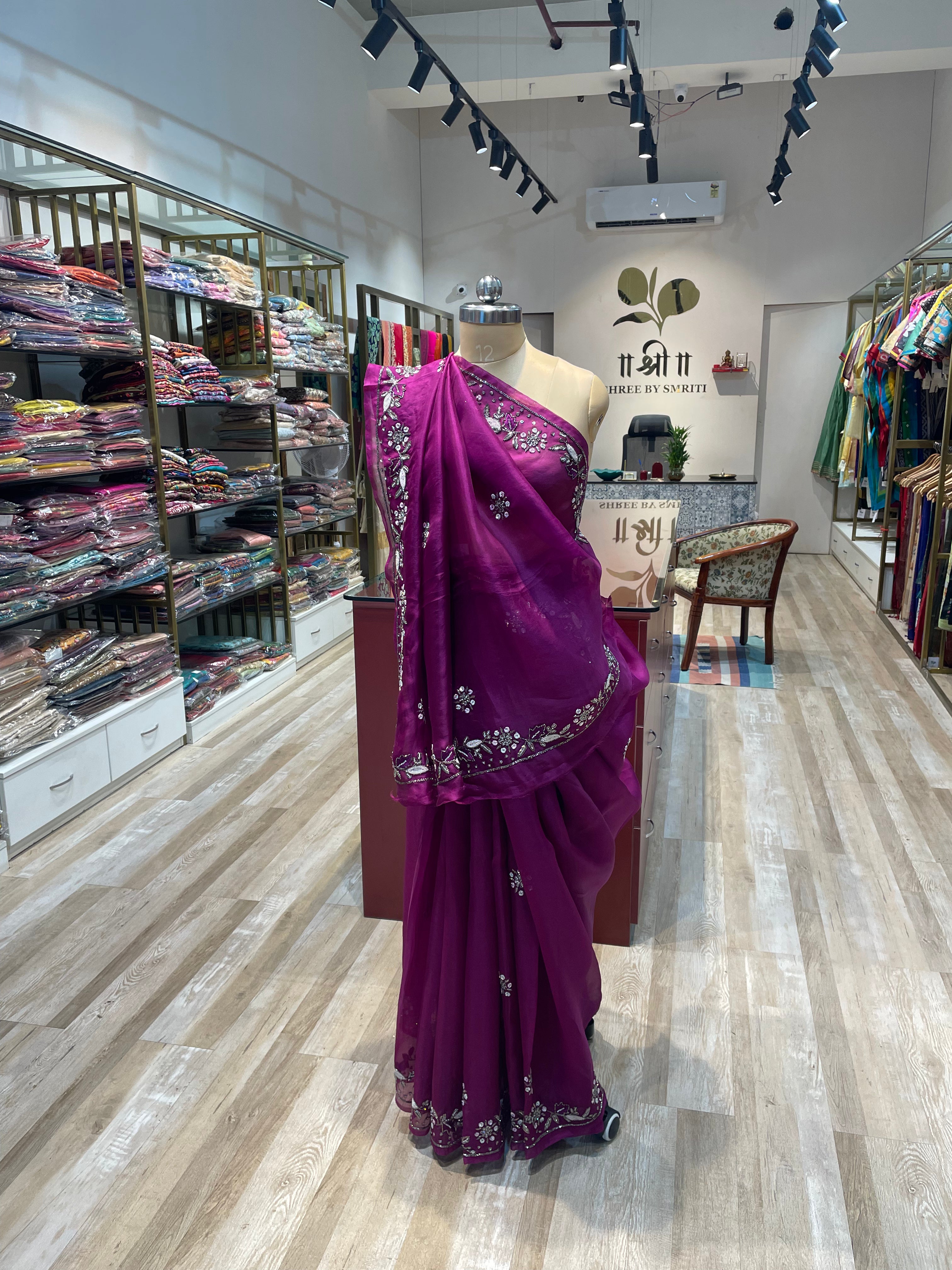 Pure organza saree with handwork (P)