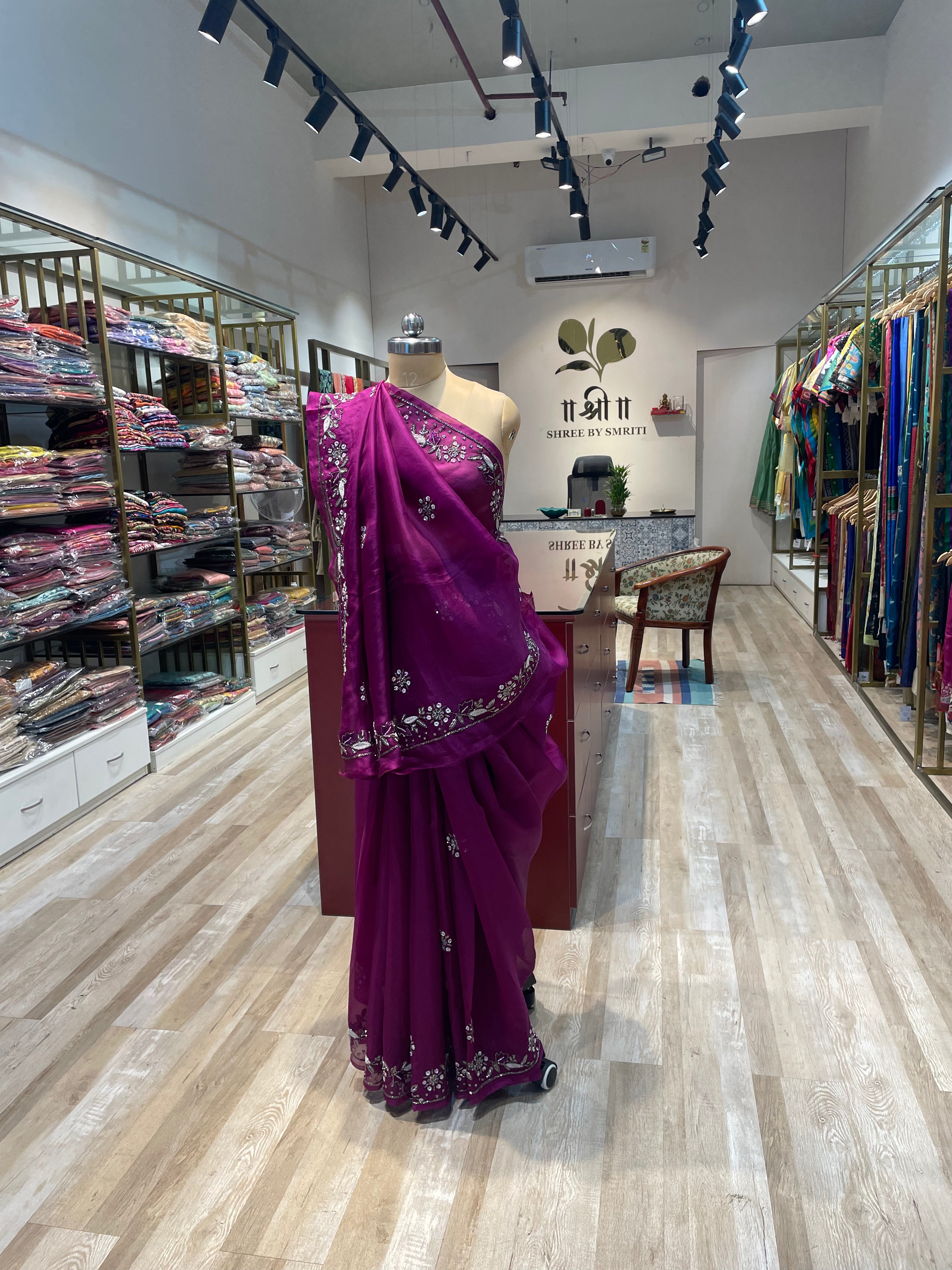 Pure organza saree with handwork (P)