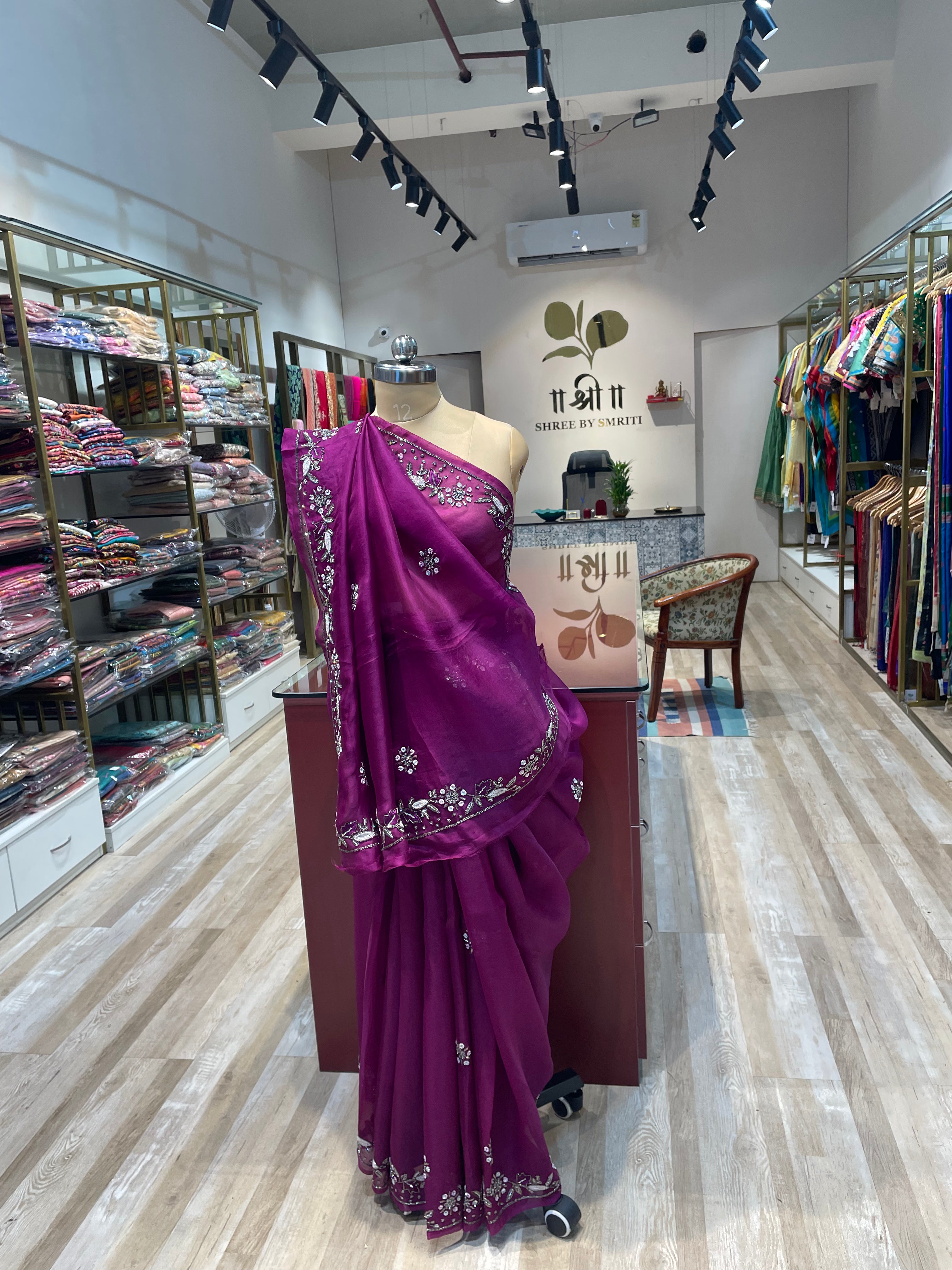 Pure organza saree with handwork (P)