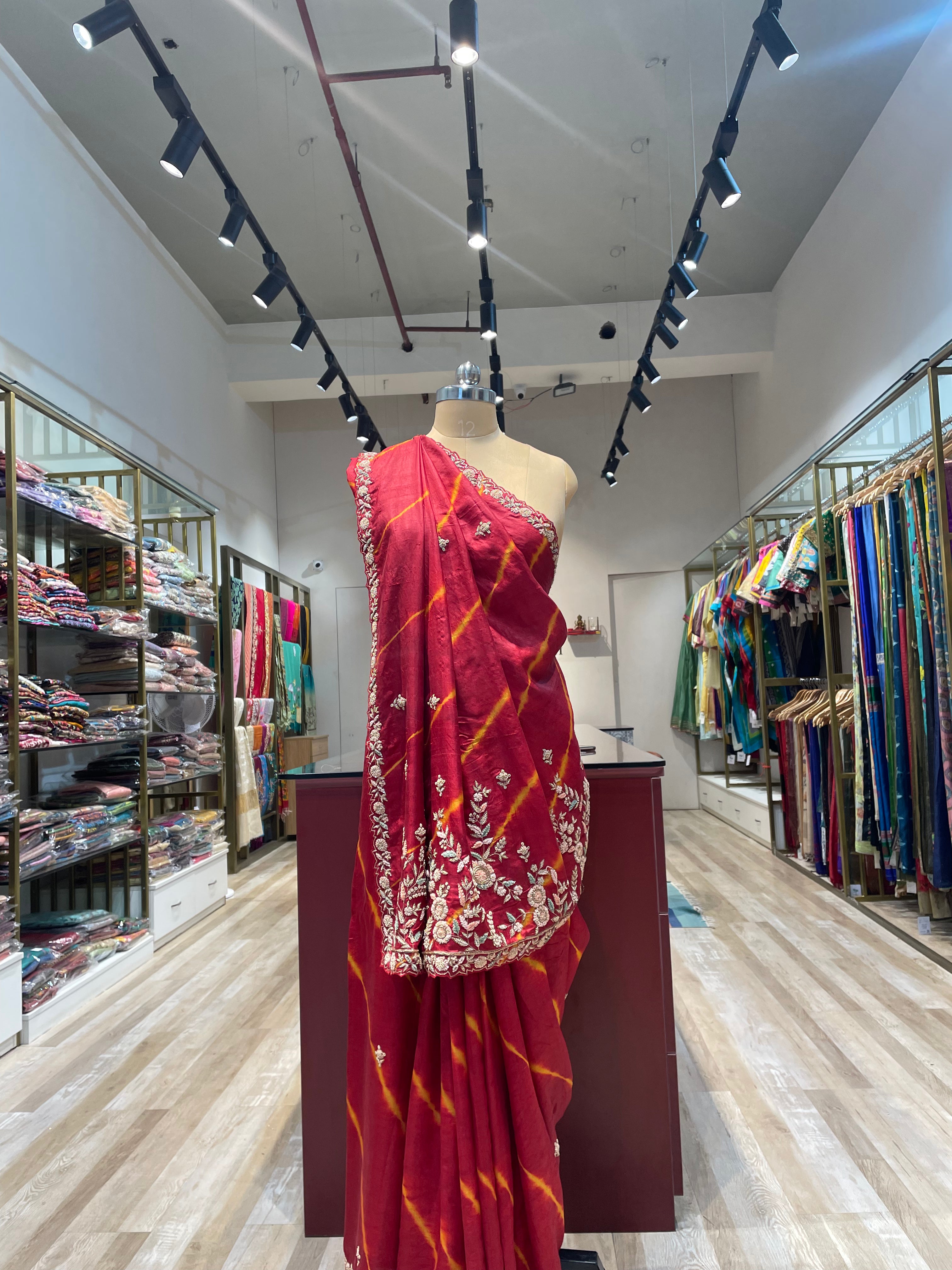 Pure tussar silk saree with zardosi work in lehriya (R)