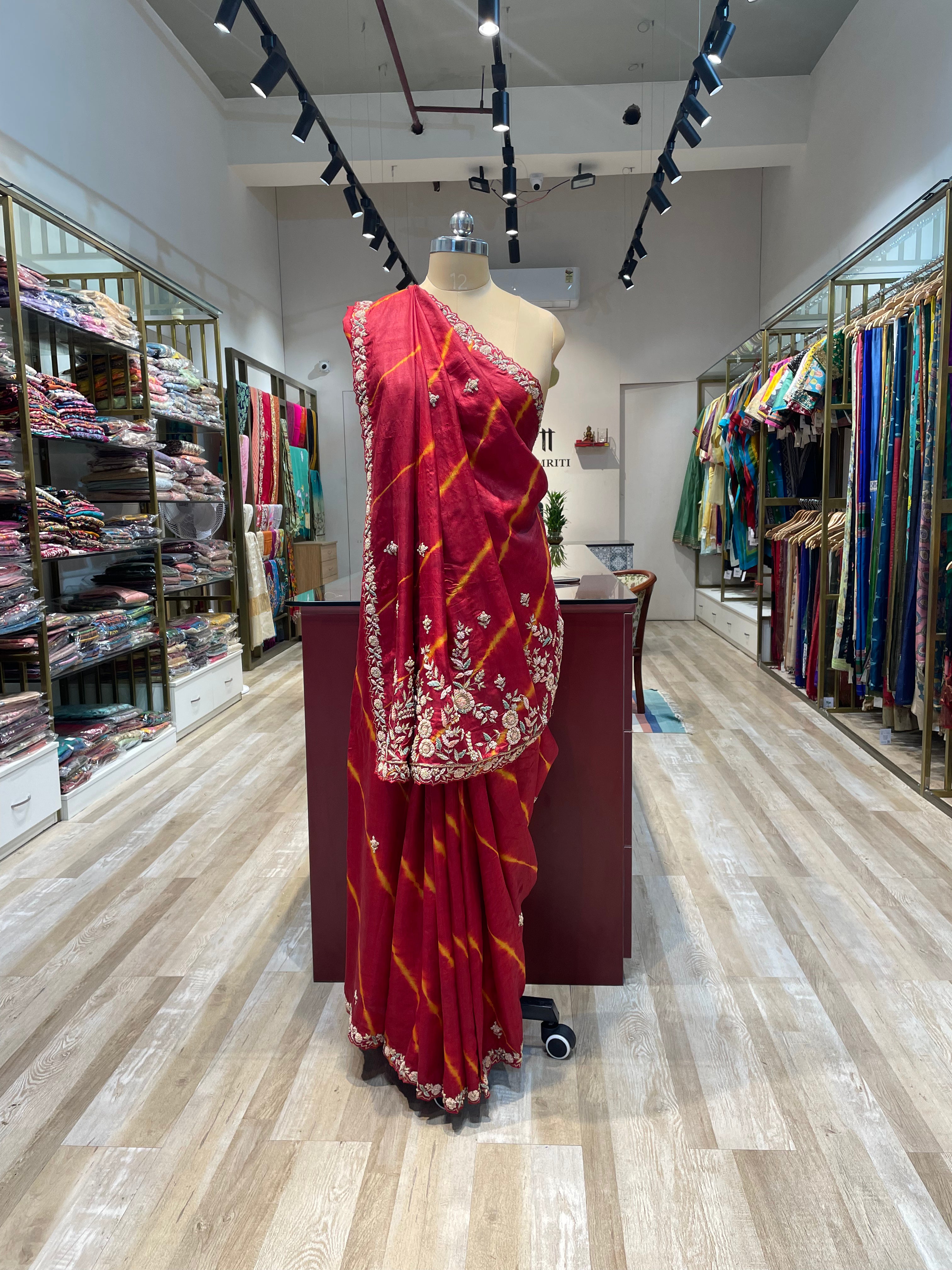 Pure tussar silk saree with zardosi work in lehriya (R)