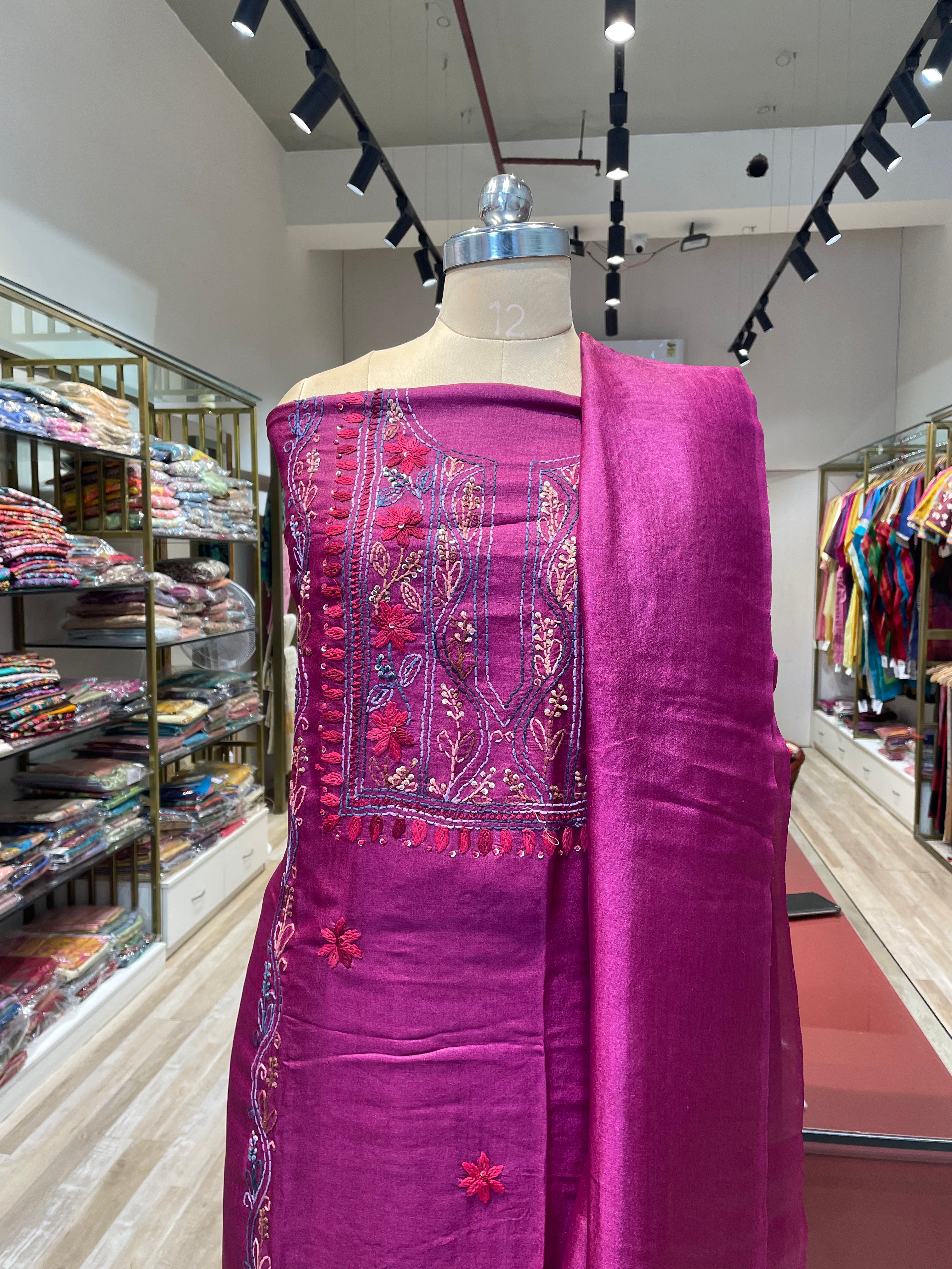 Pure tussar silk thread work dress material (VO)