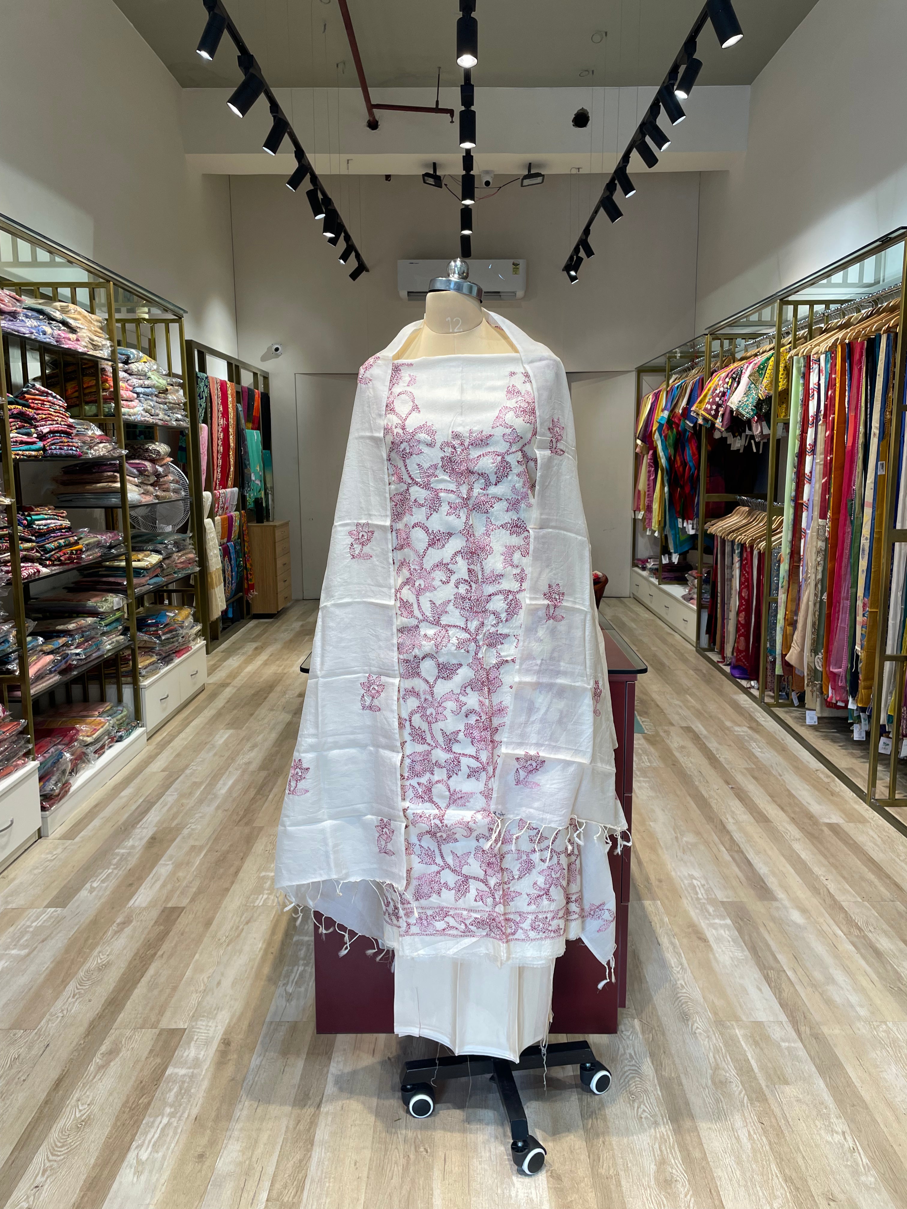 Pure tussur silk katha work dress