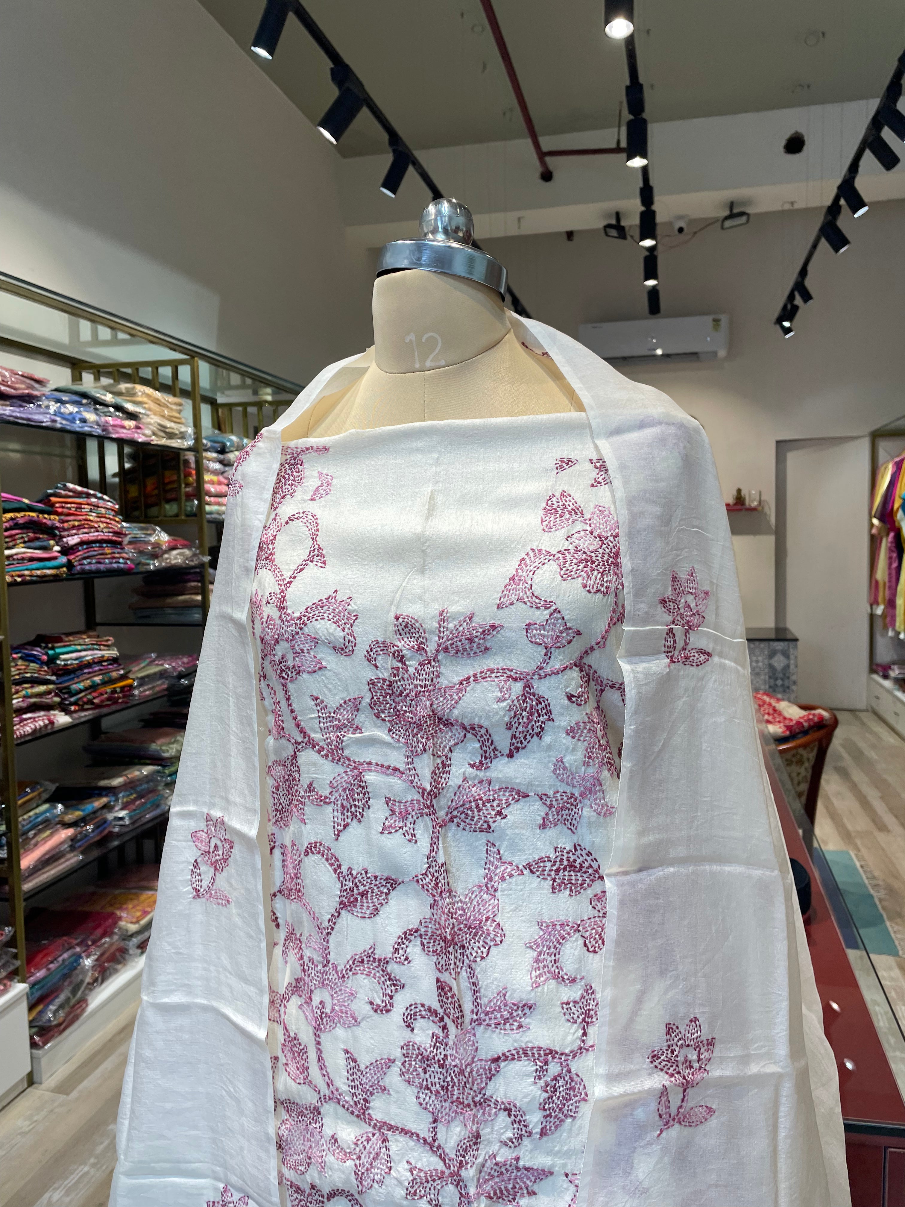 Pure tussar silk kantha work dress material (W)