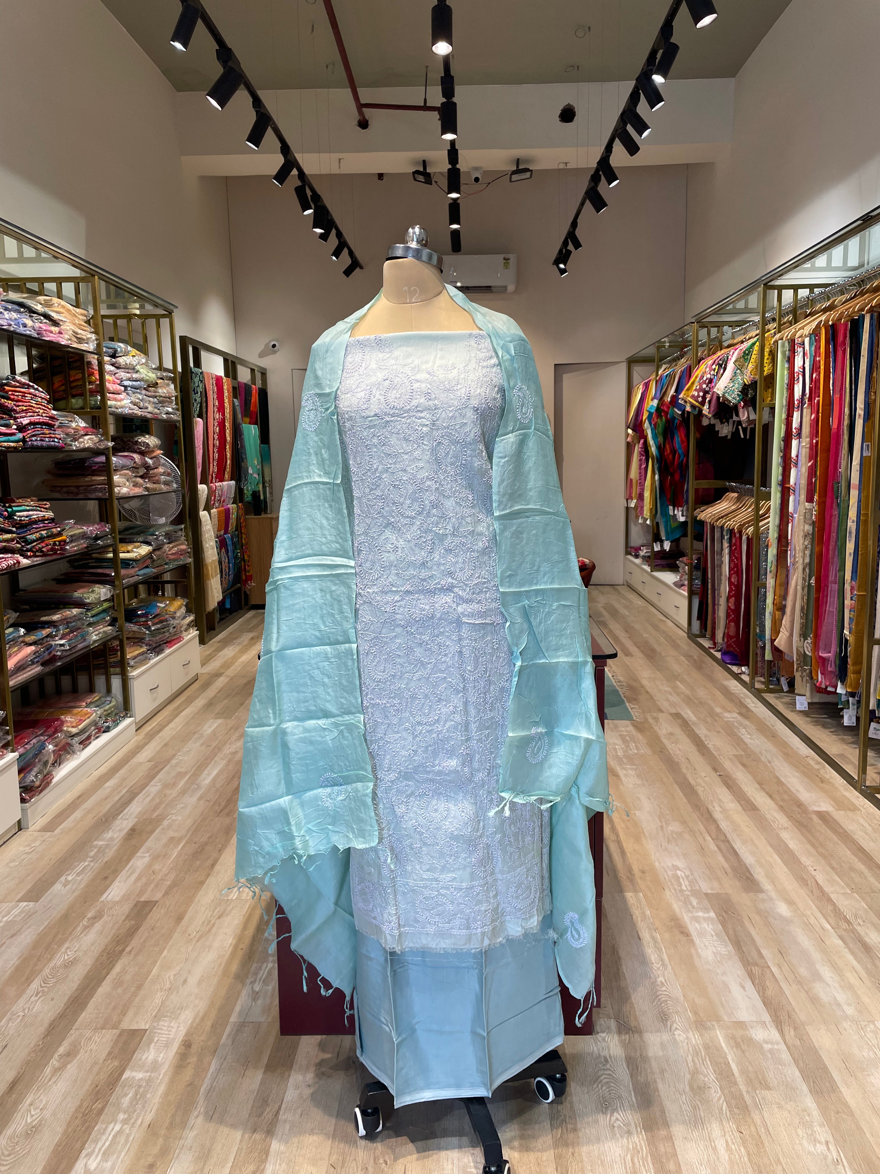 Pure tussar silk kantha work dress material (B)