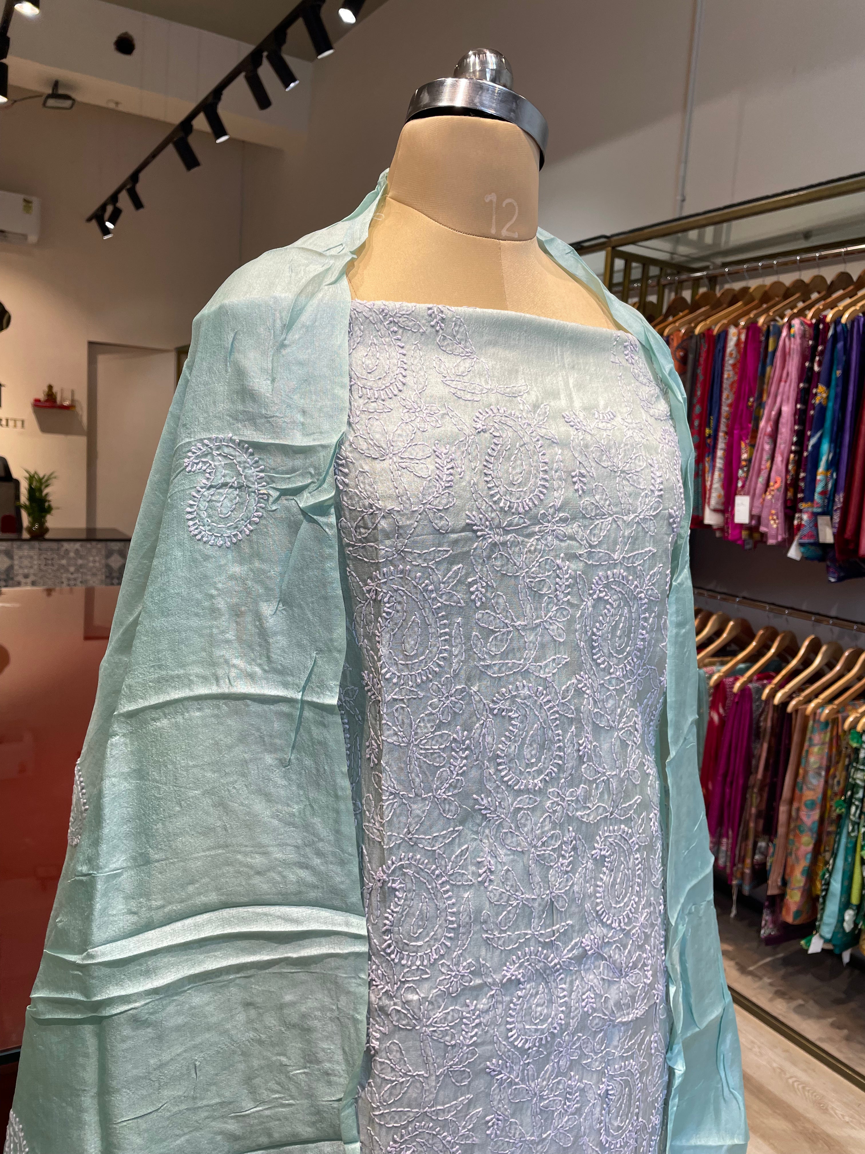 Pure tussar silk kantha work dress material (B)