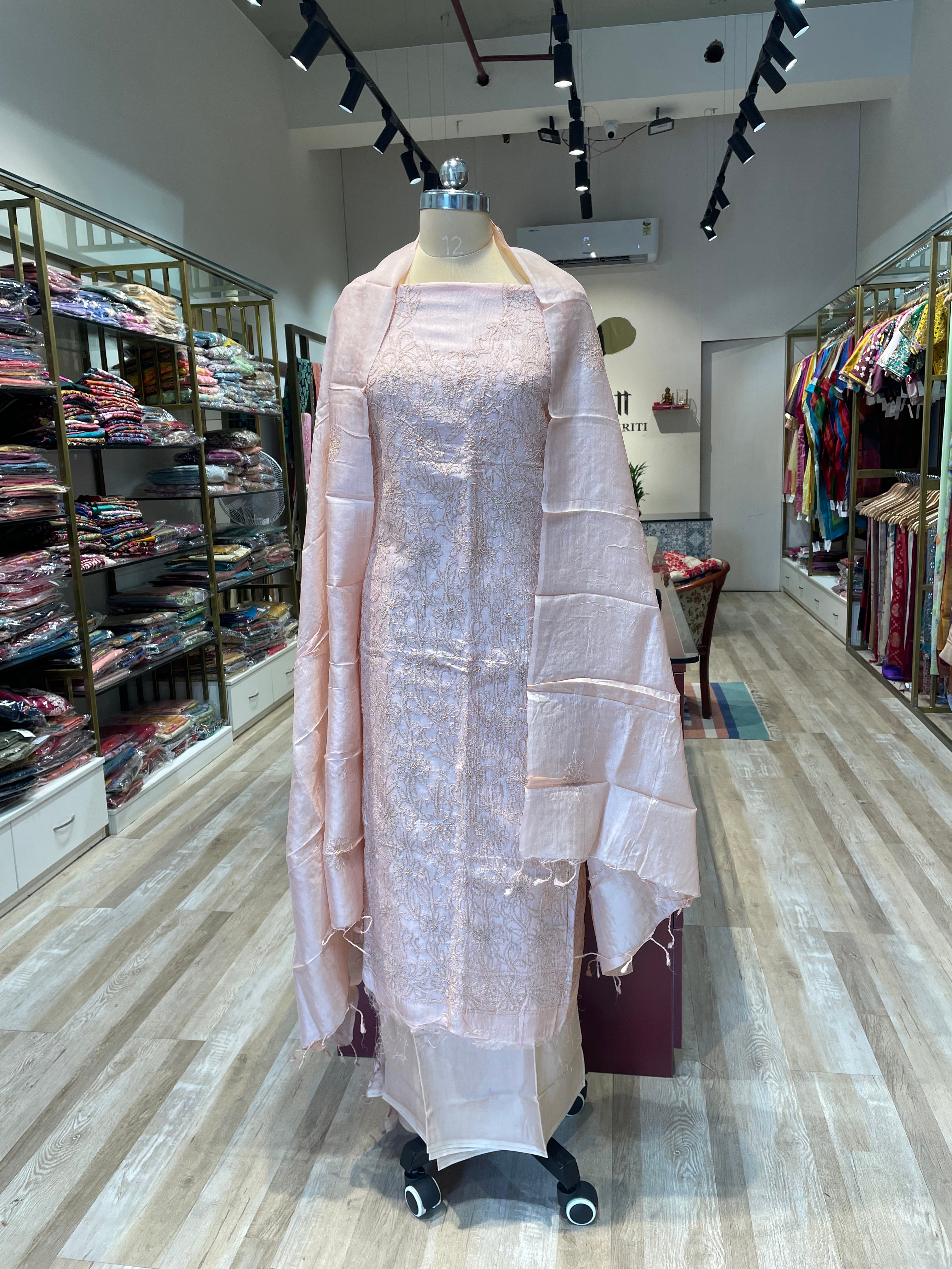 Pure tussar silk kantha work dress material (LP)