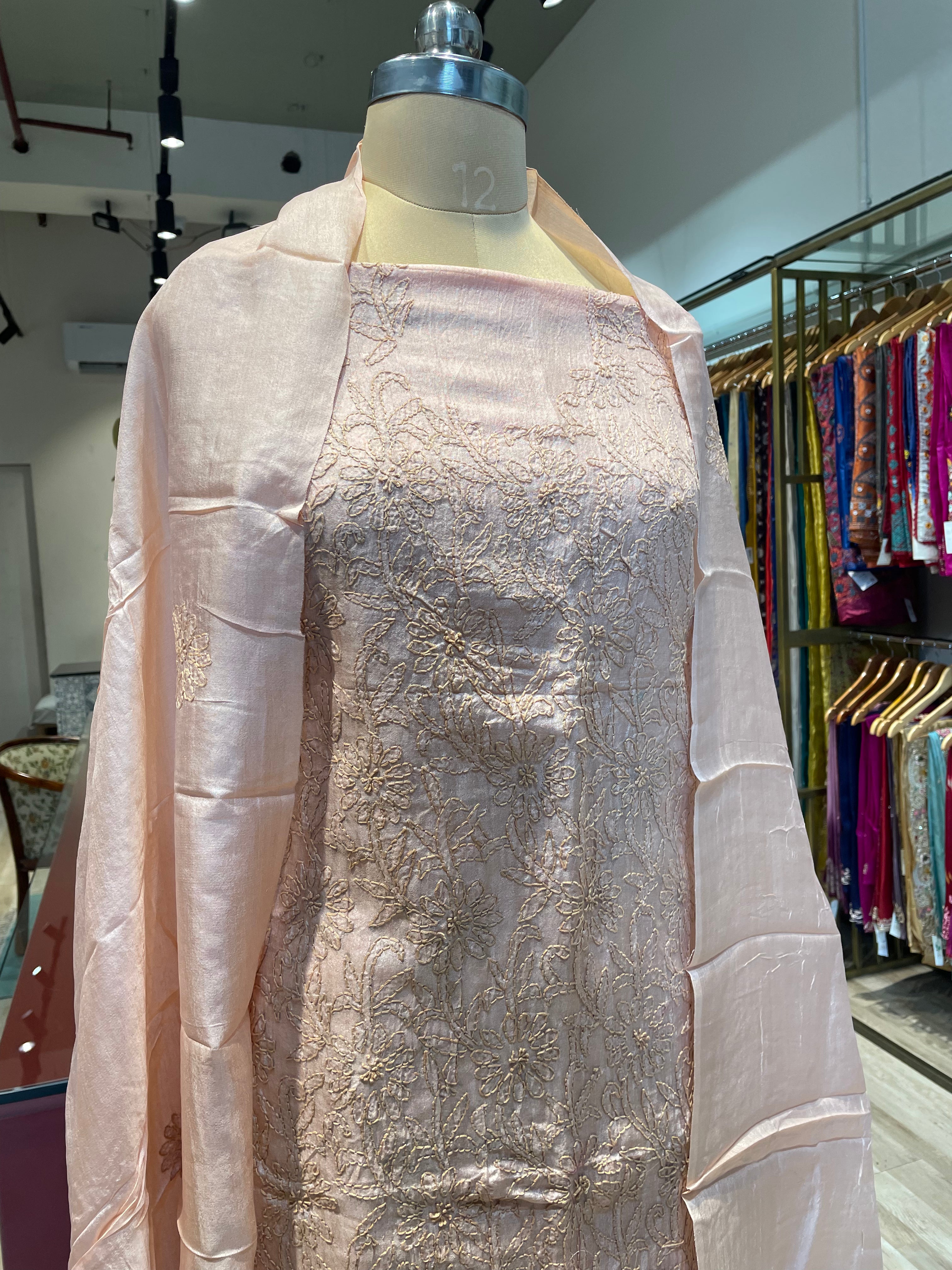 Pure tussar silk kantha work dress material (LP)