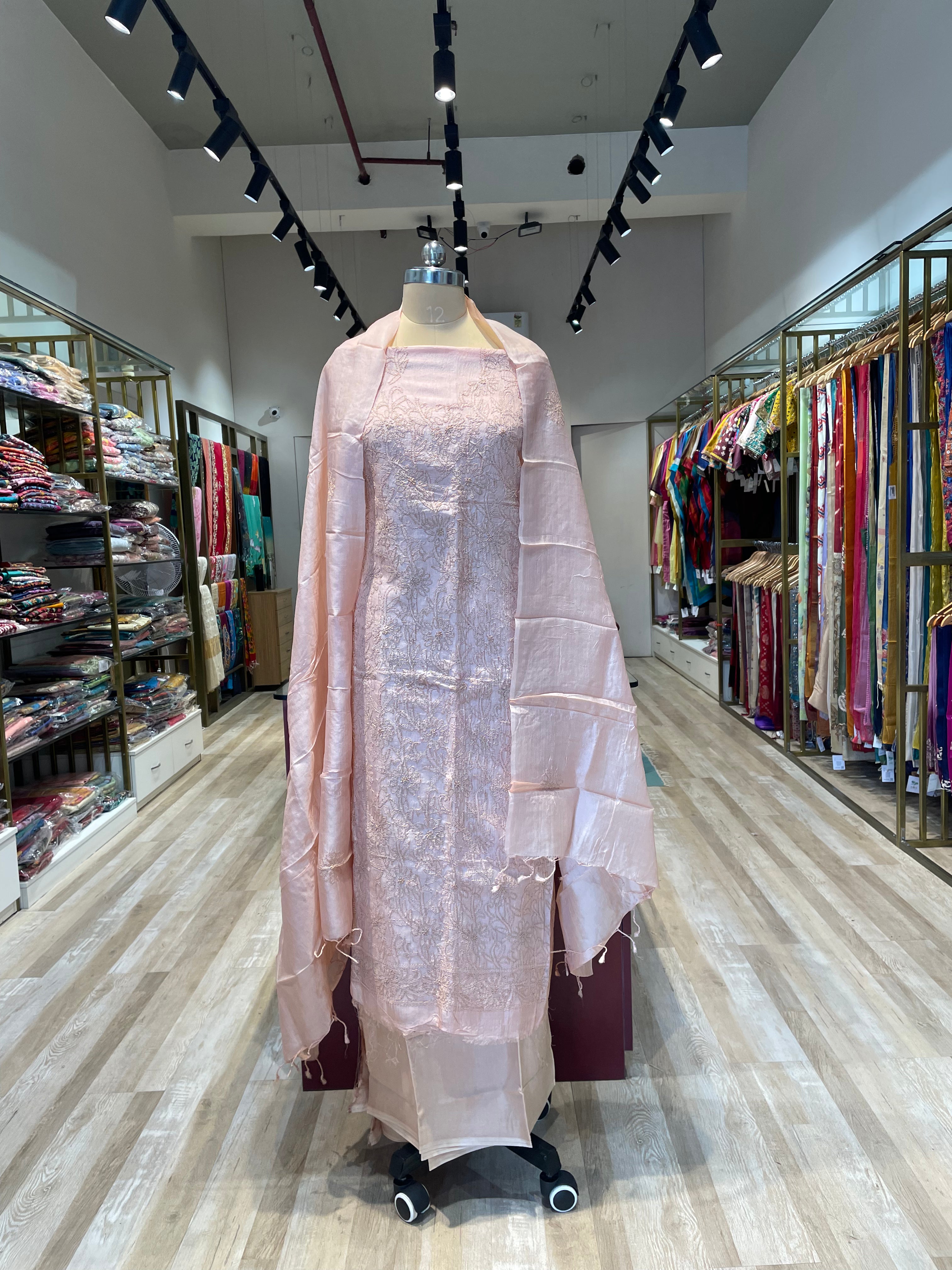 Pure tussur silk katha work dress