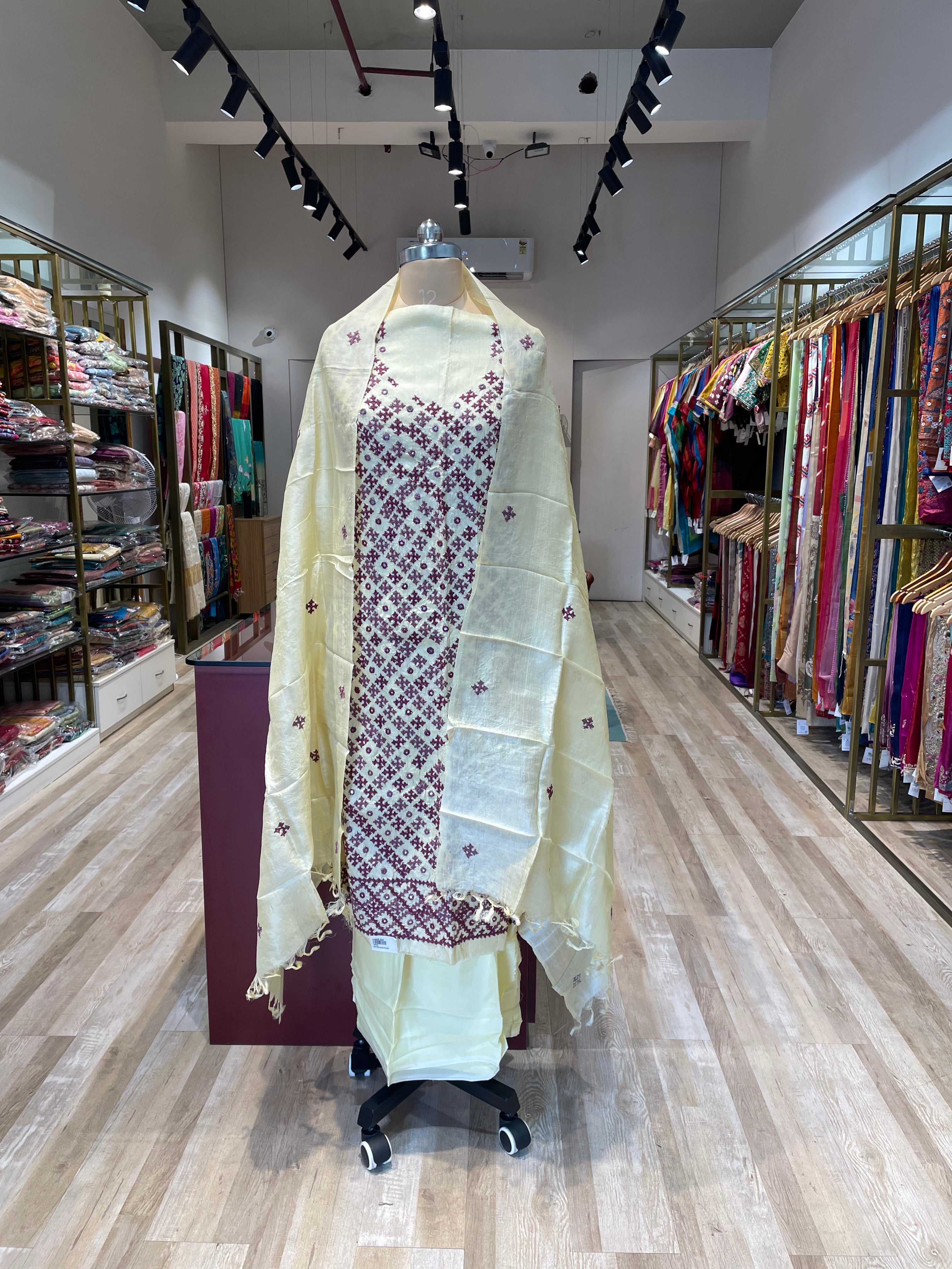 Pure tussar silk Gujarati work dress material