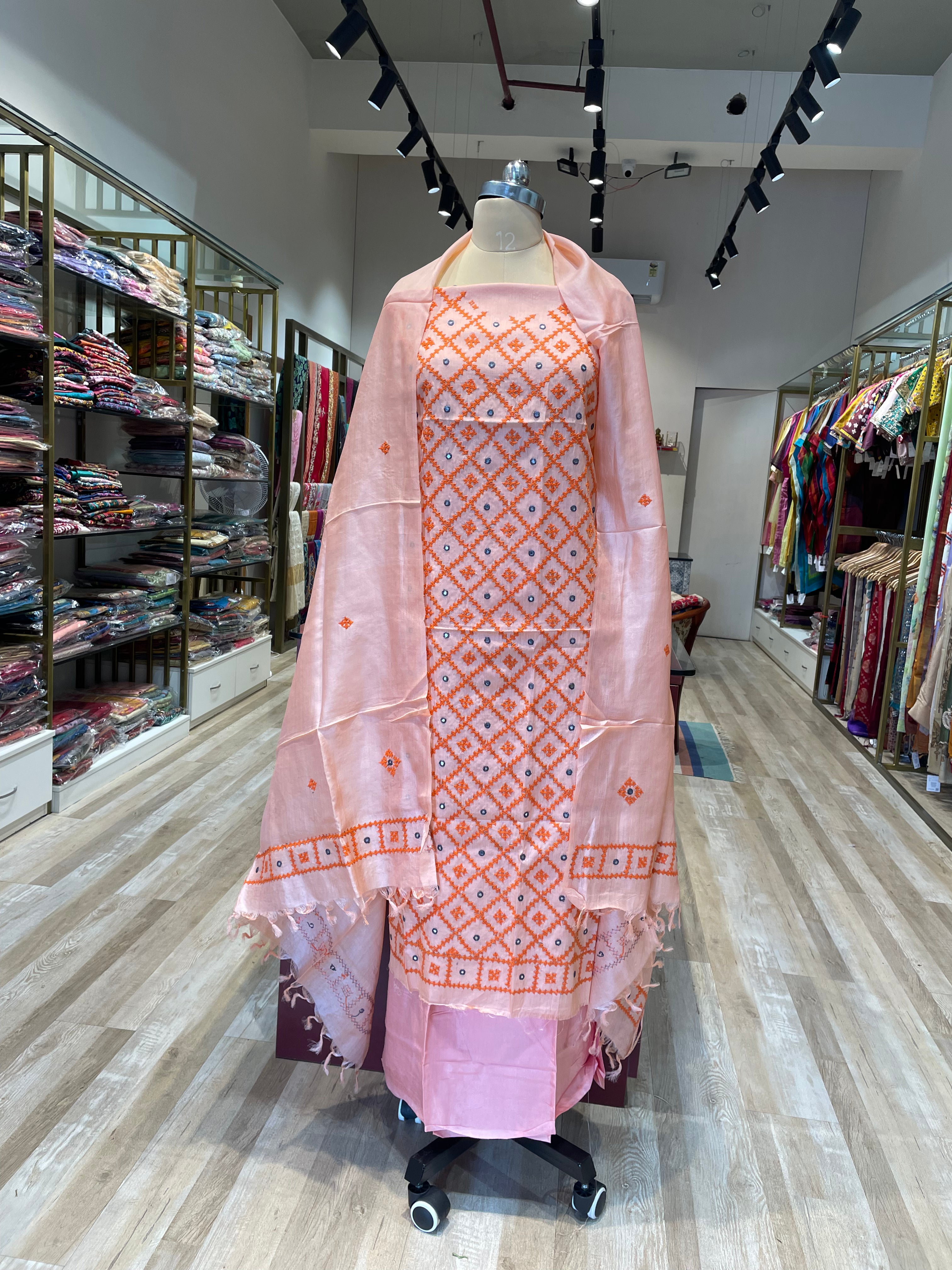 Pure tussar silk Gujarati work dress material