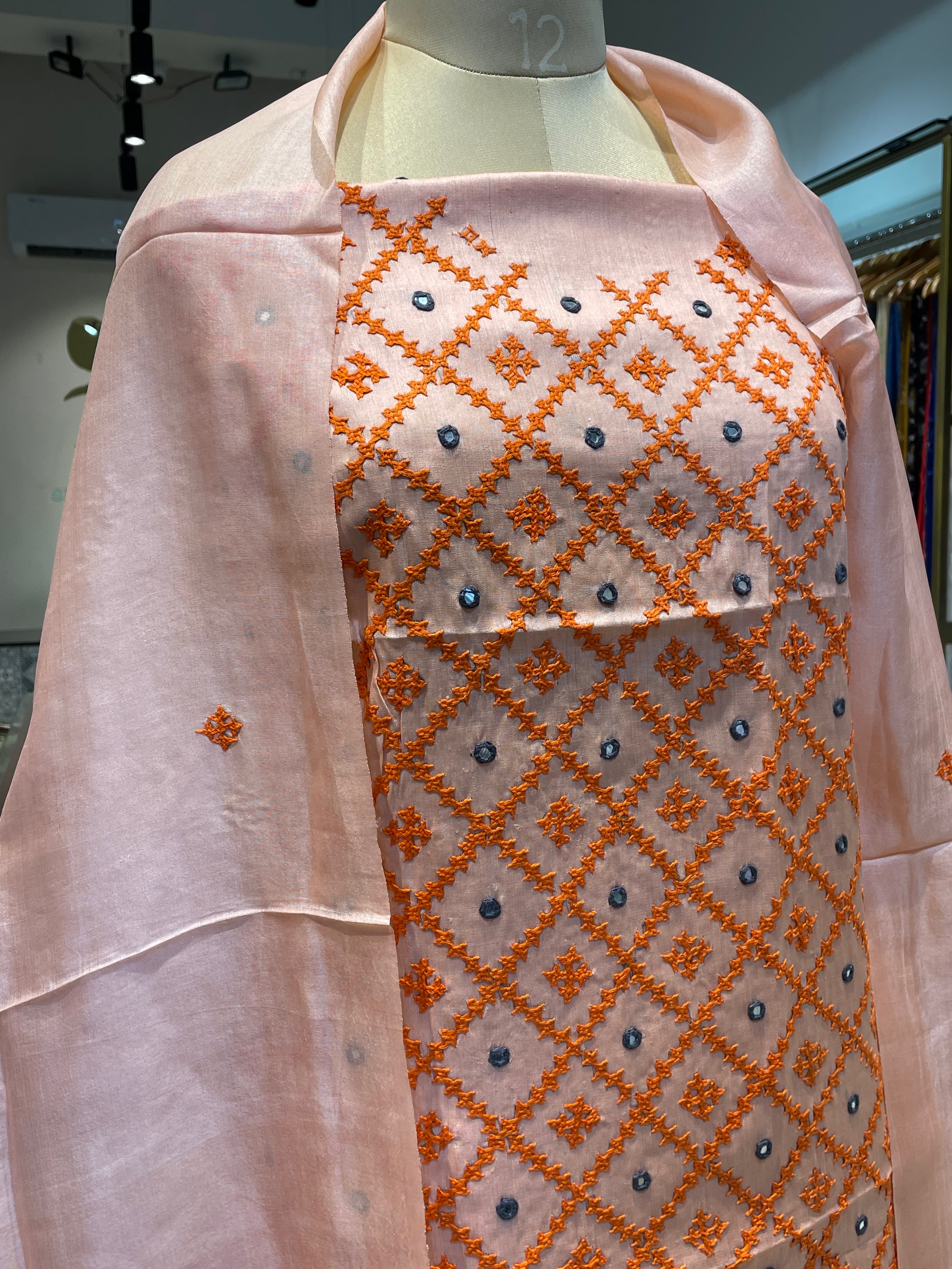 Pure tussar silk Gujarati work dress material