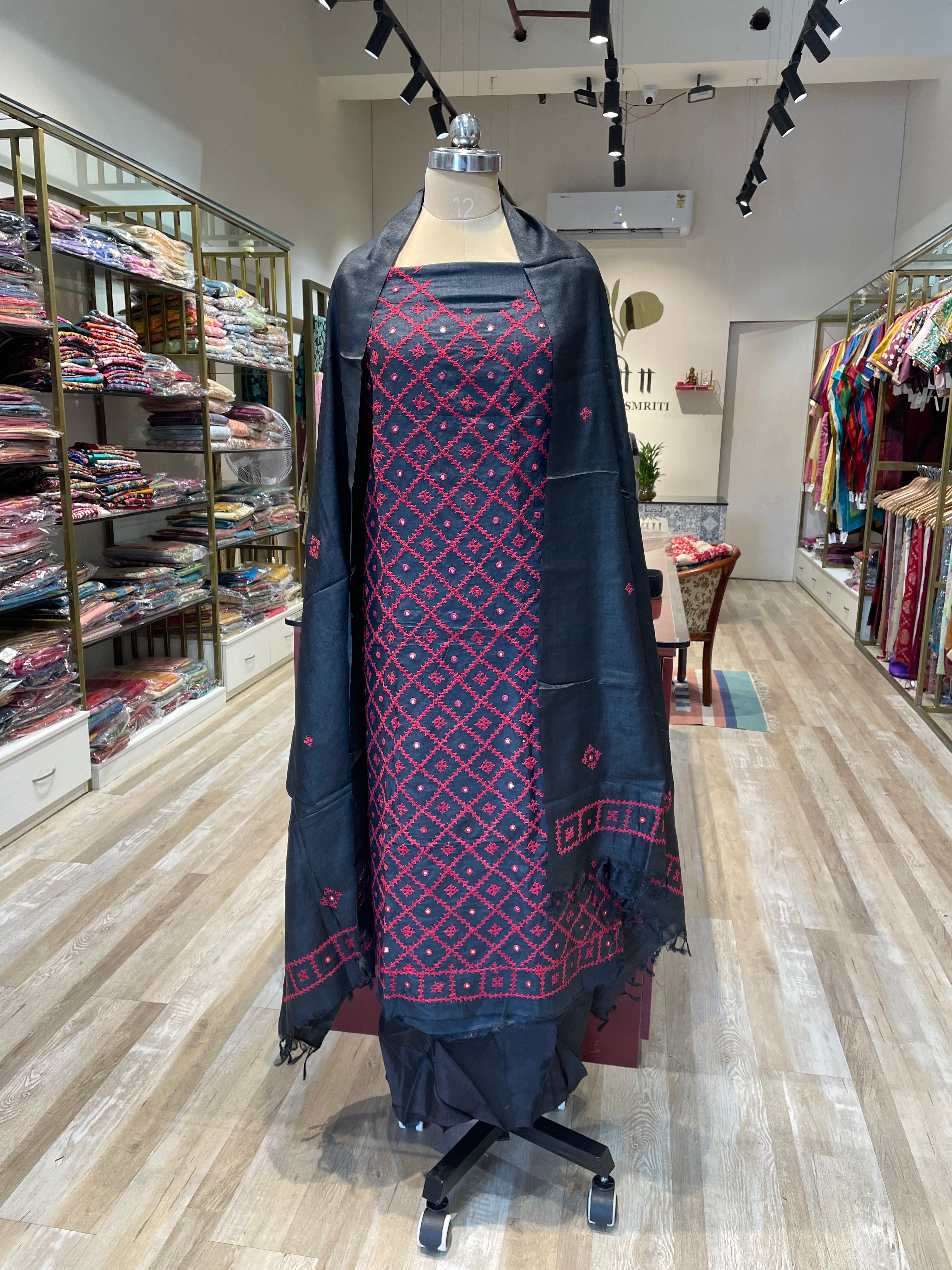 Pure tussar silk Gujarati work dress material