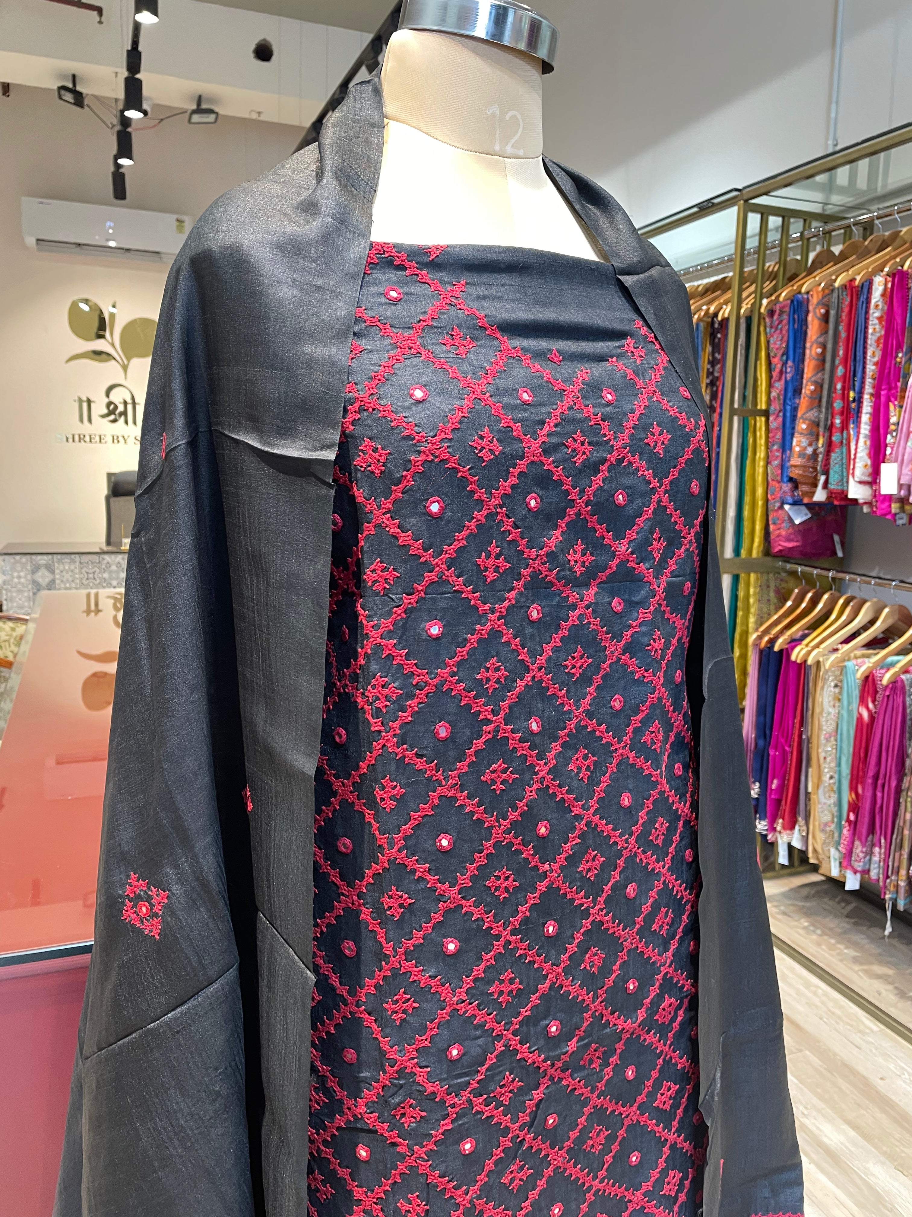Pure tussar silk Gujarati work dress material