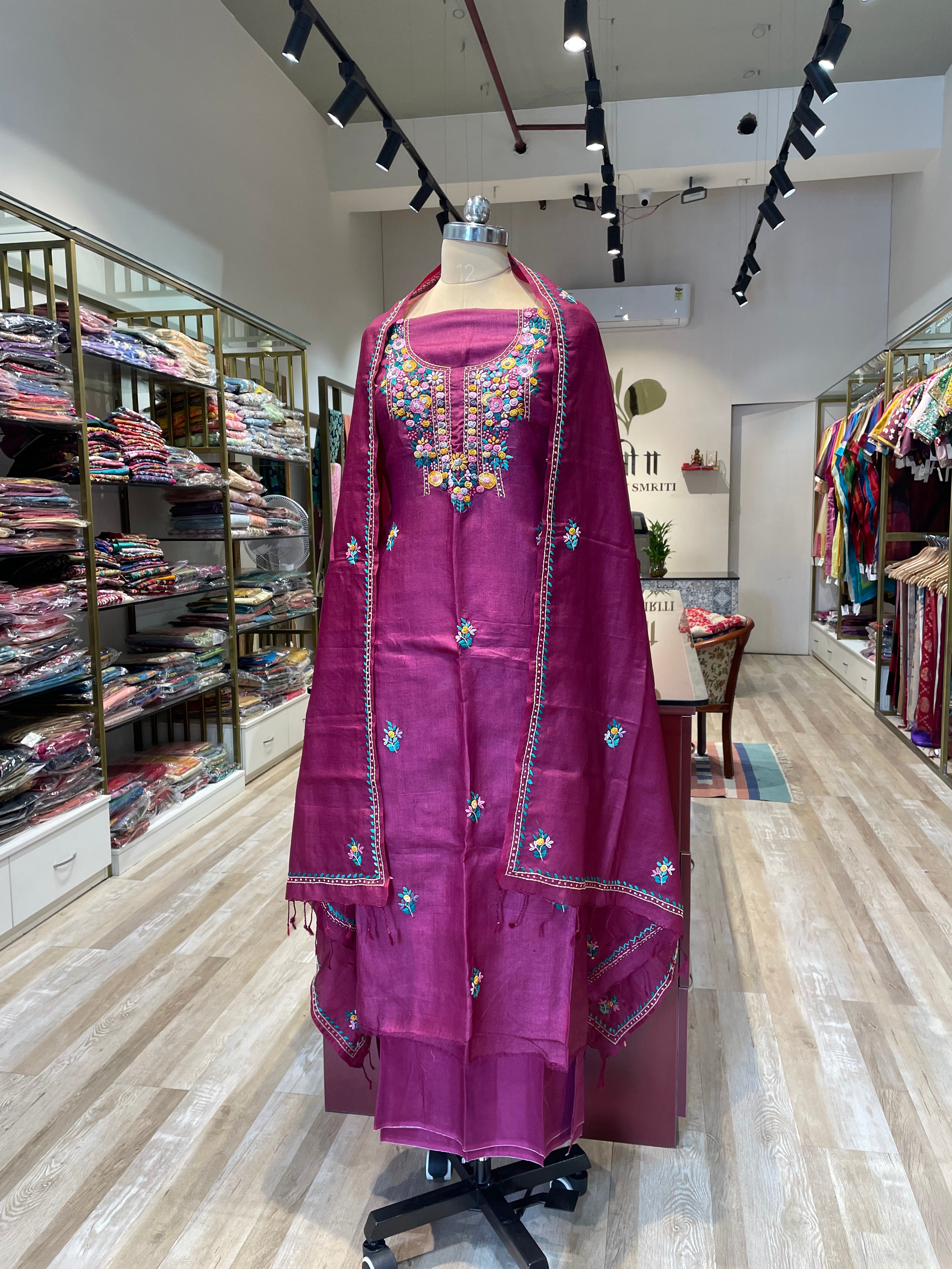 Pure tussar silk bullion work dress material (P)