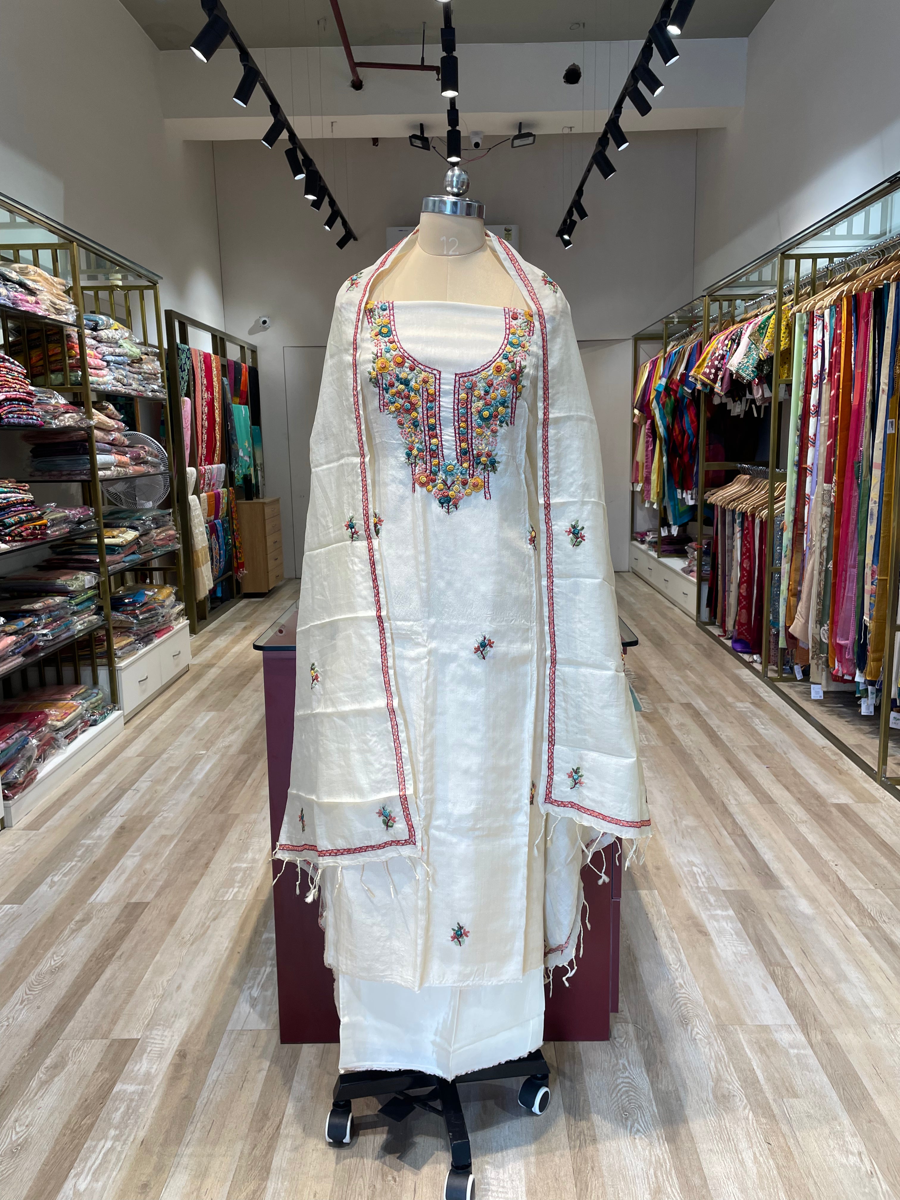 Pure tussar silk bullion work dress material (WH)