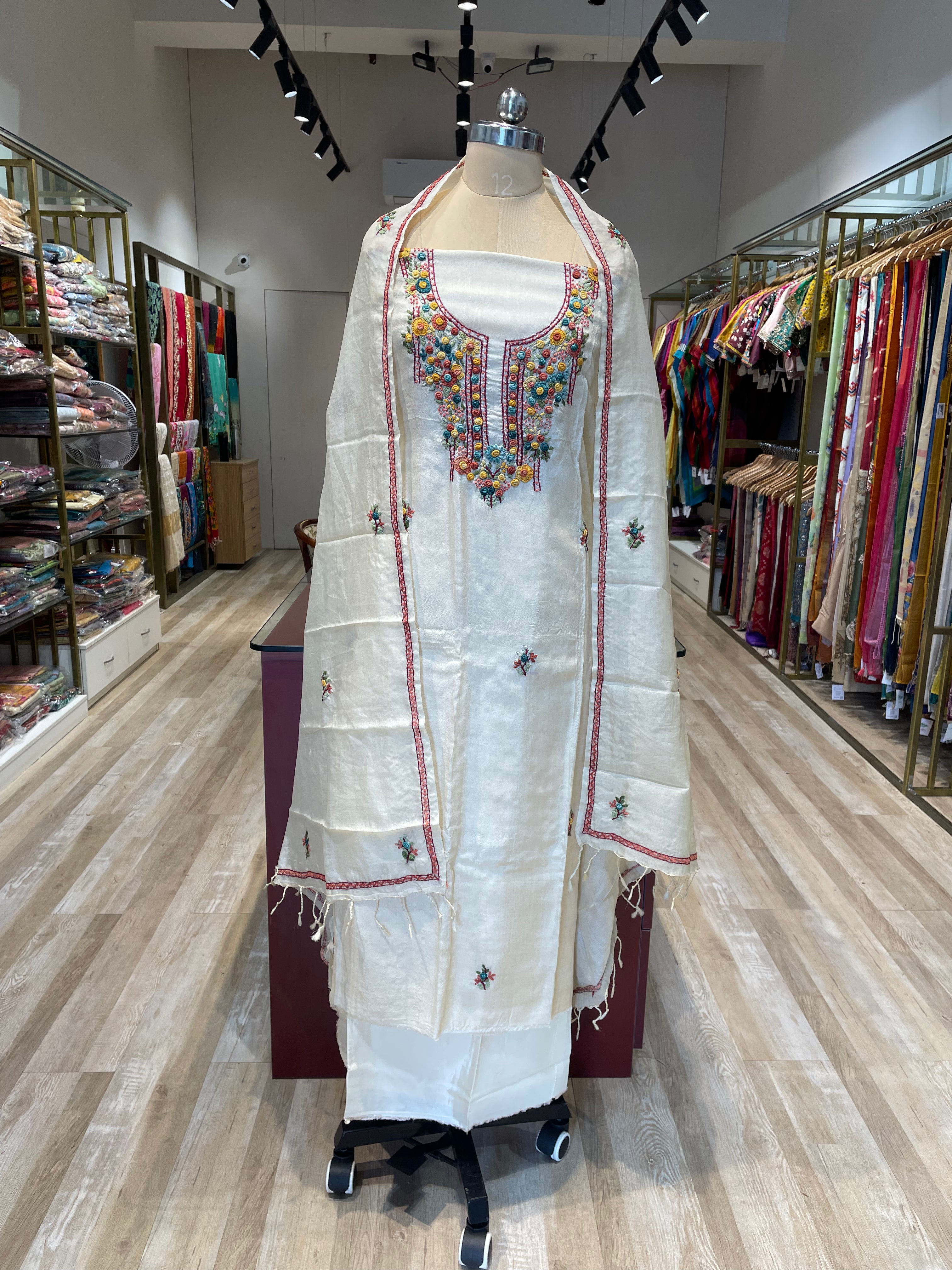 Pure tussar silk bullion work dress material (WH)