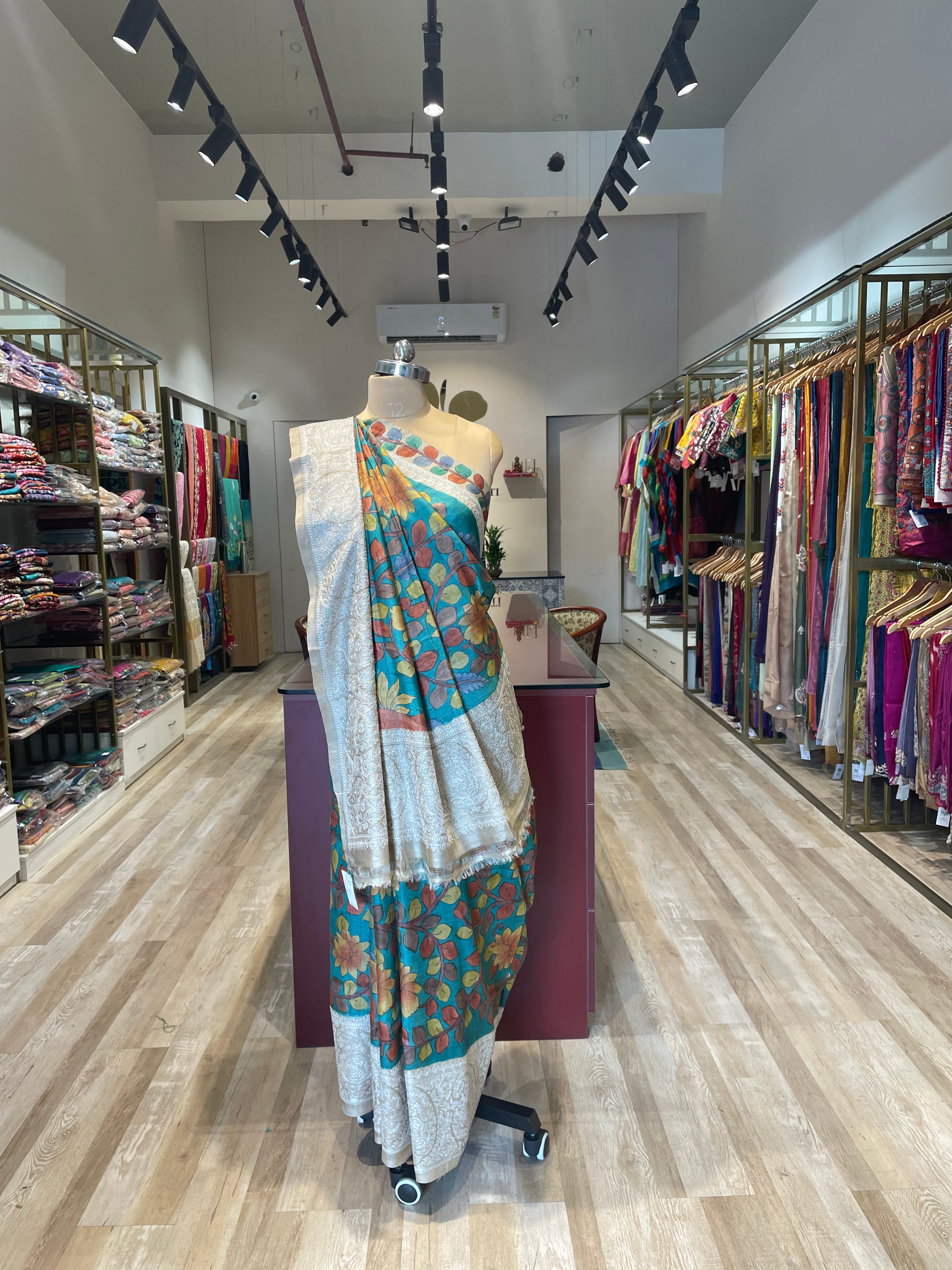 Pure tussar silk kalamkari saree