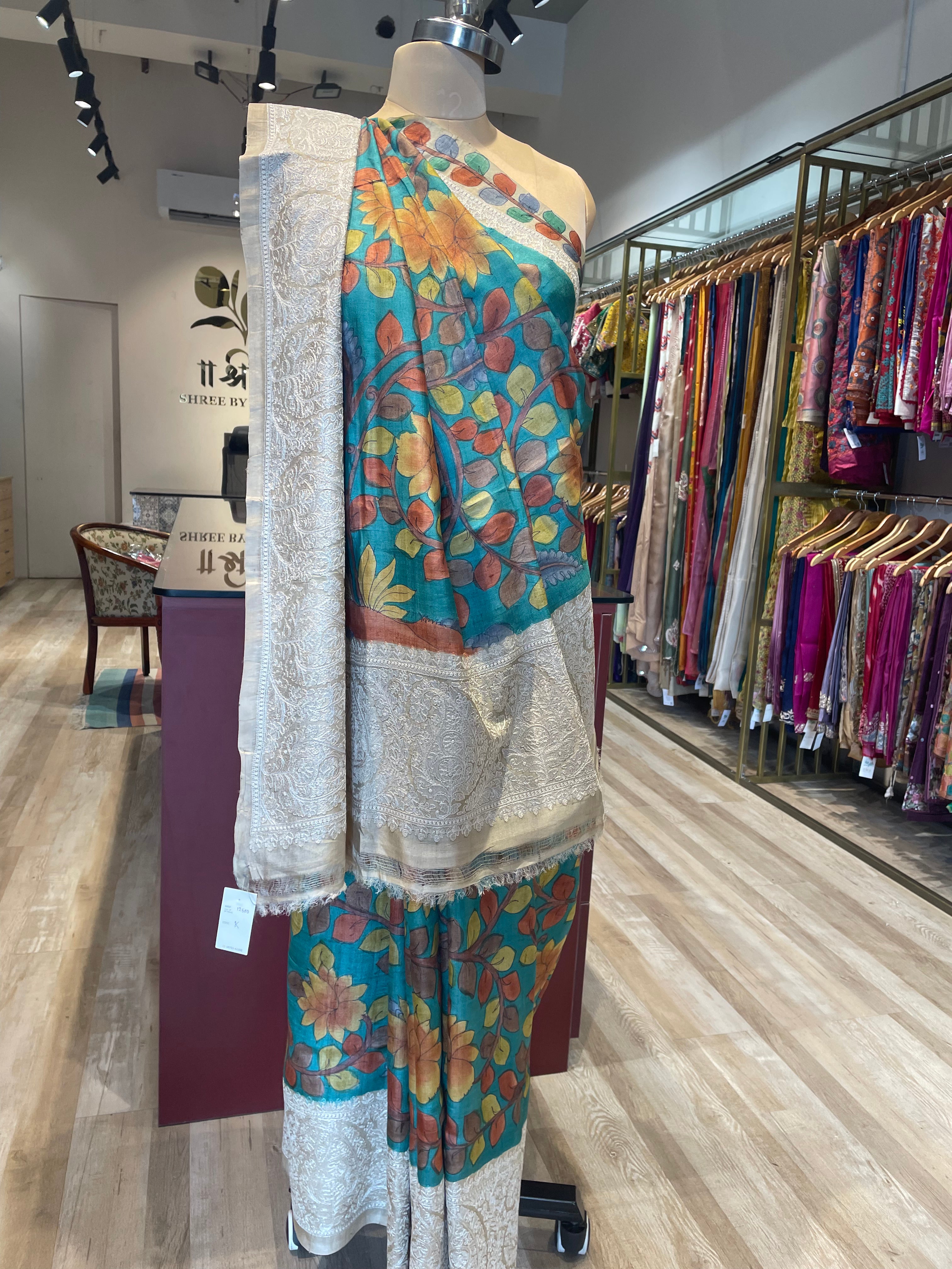 Pure tussar silk kalamkari saree