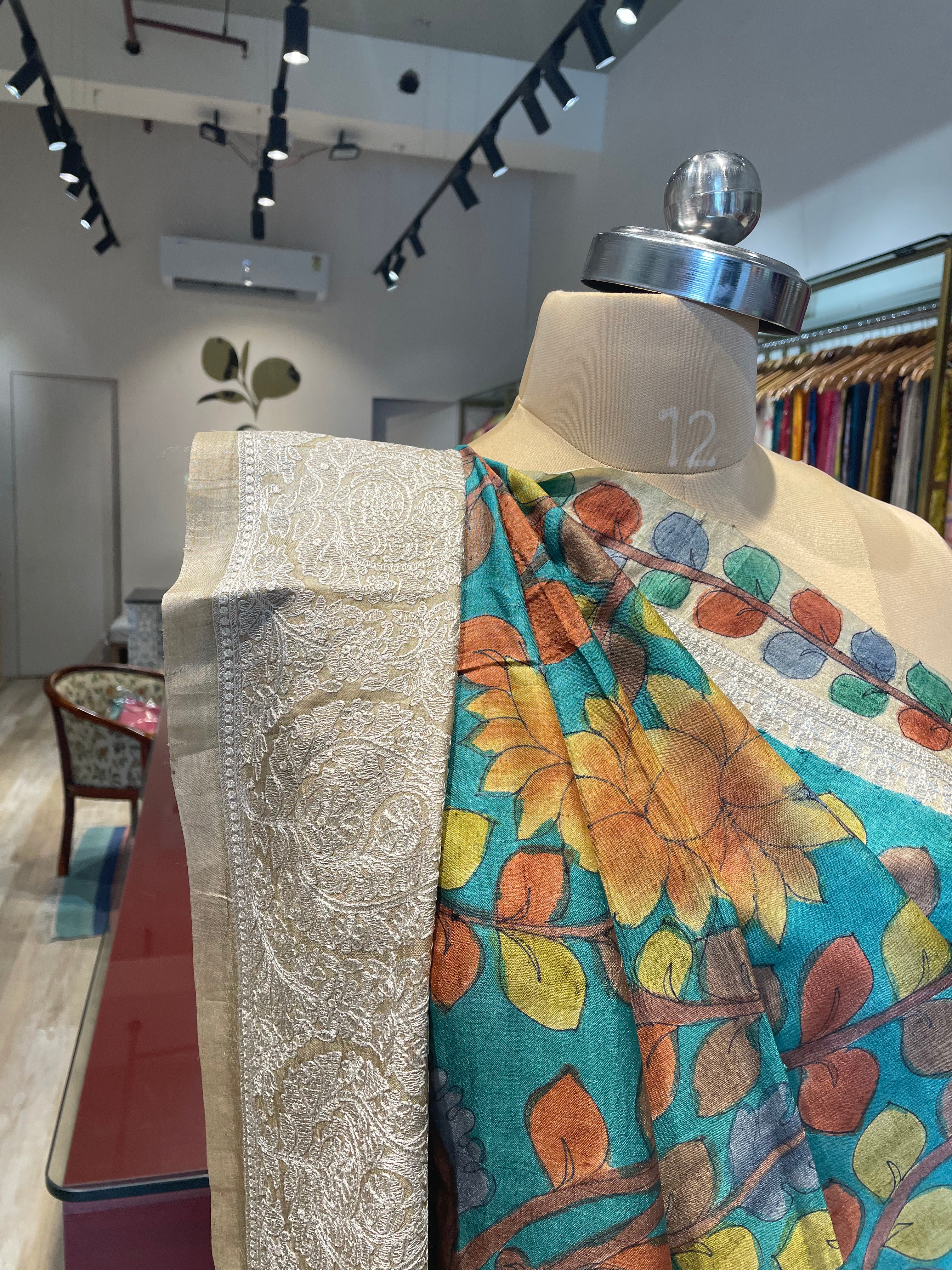 Pure tussar silk kalamkari saree