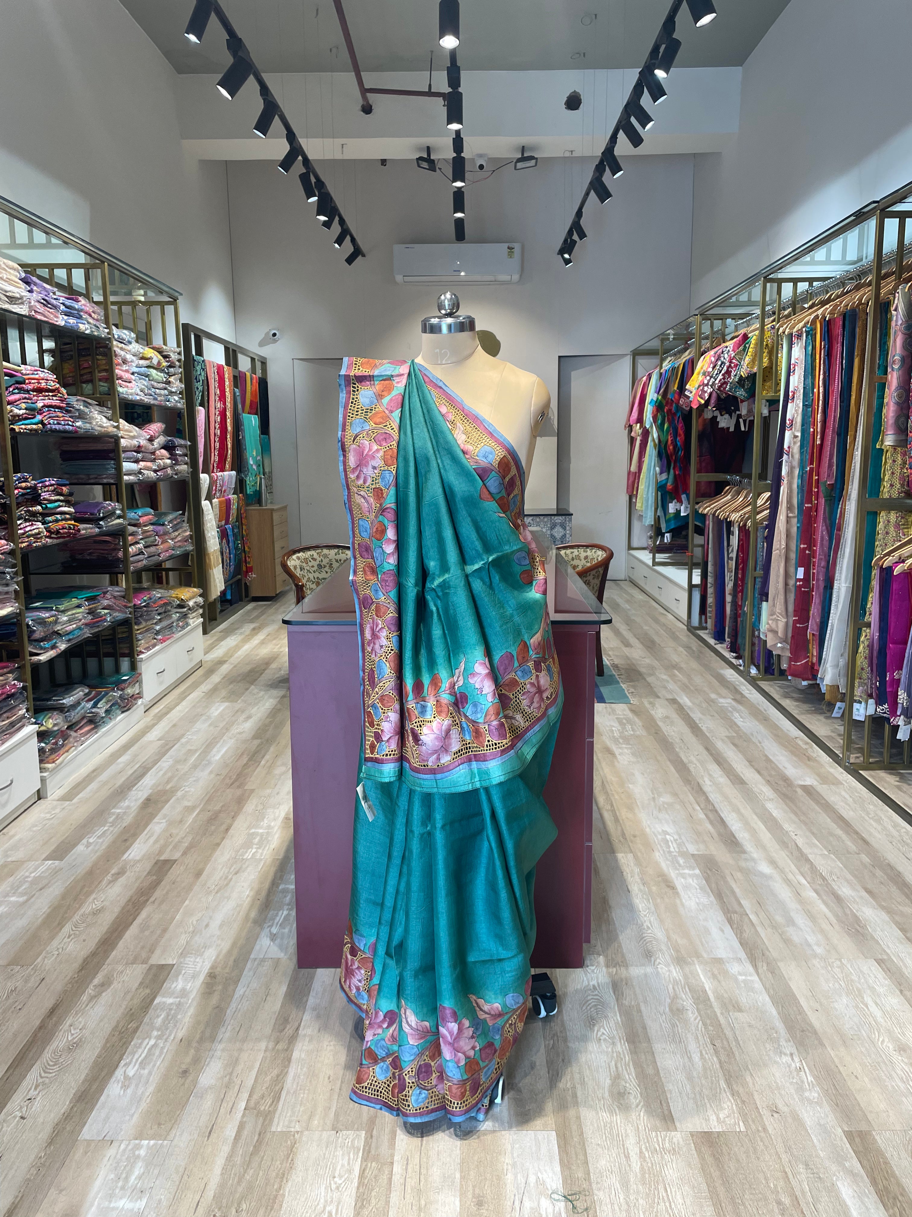 Pure tussar silk cutwork kalamkari saree (B)