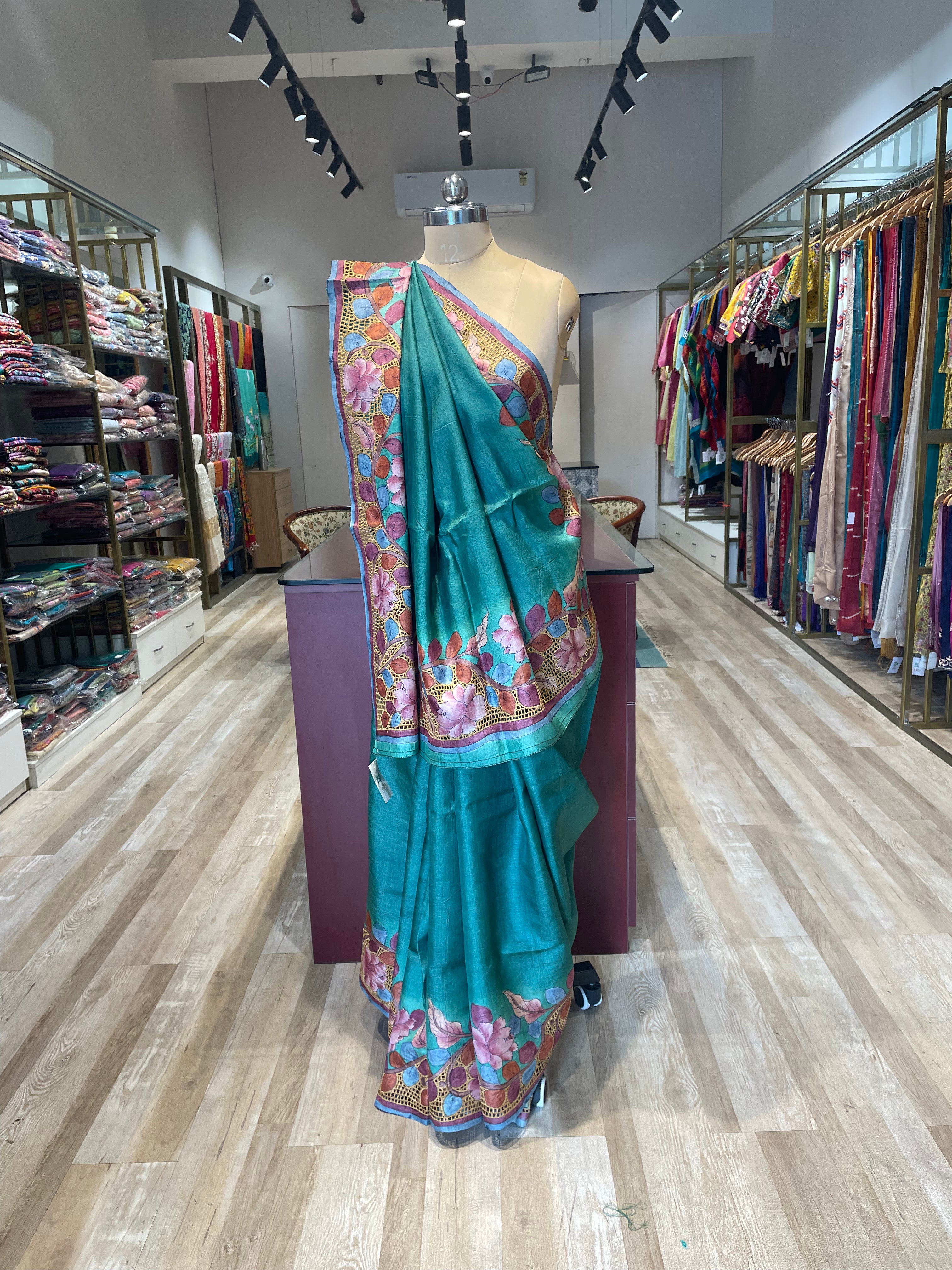 Pure tussar silk cutwork kalamkari saree (B)