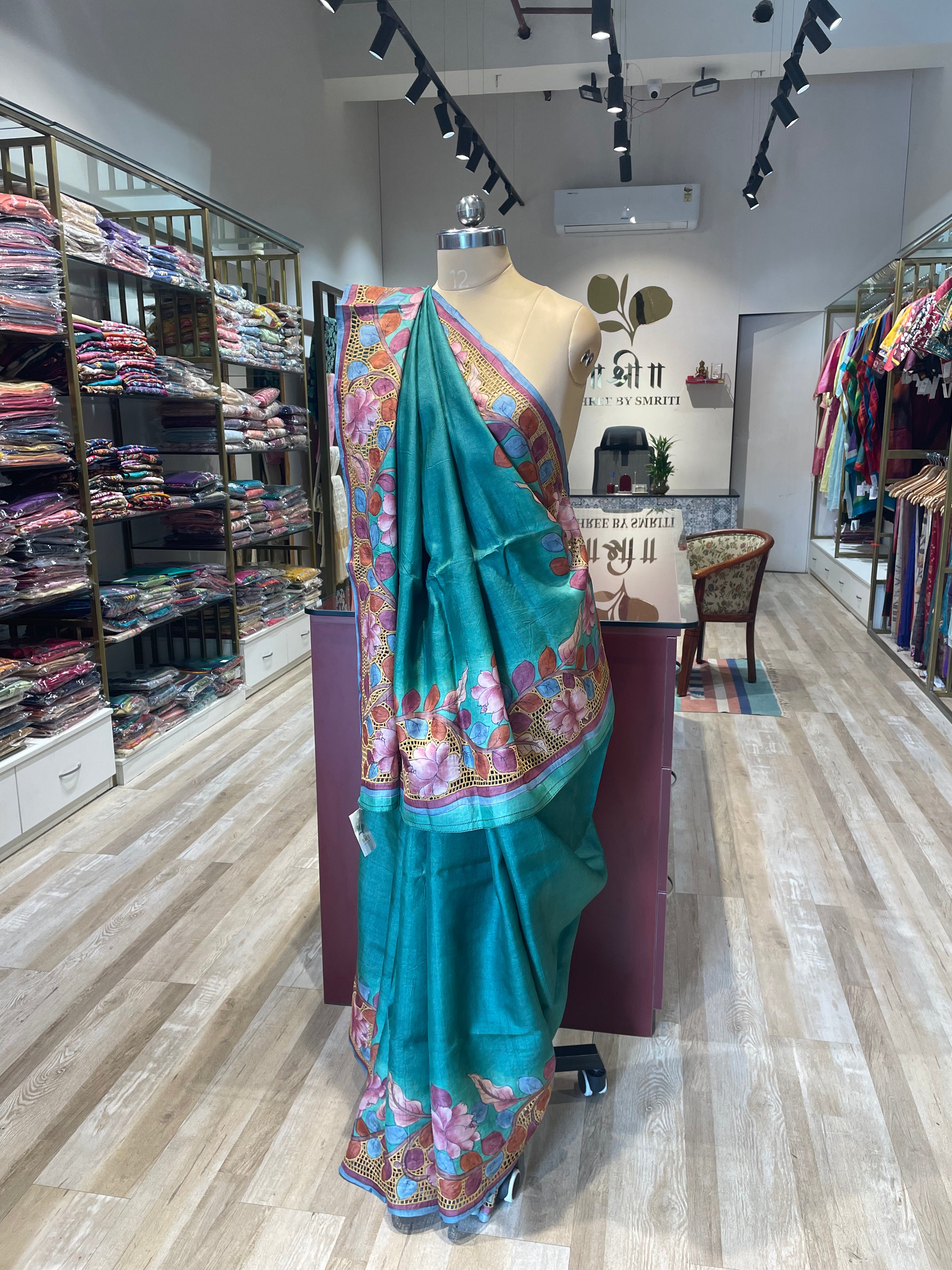 Pure tussar silk cutwork kalamkari saree (B)