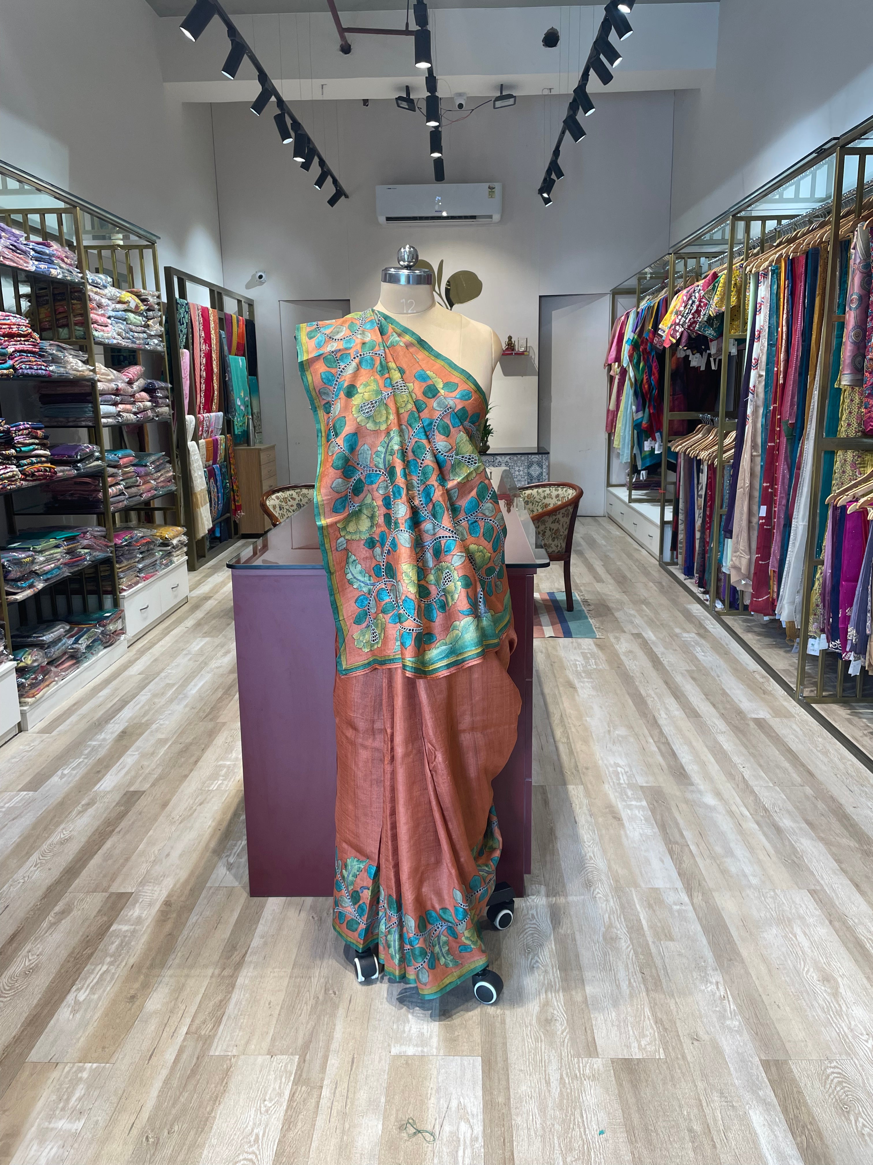 Pure tussar silk cutwork kalamkari saree (CO)