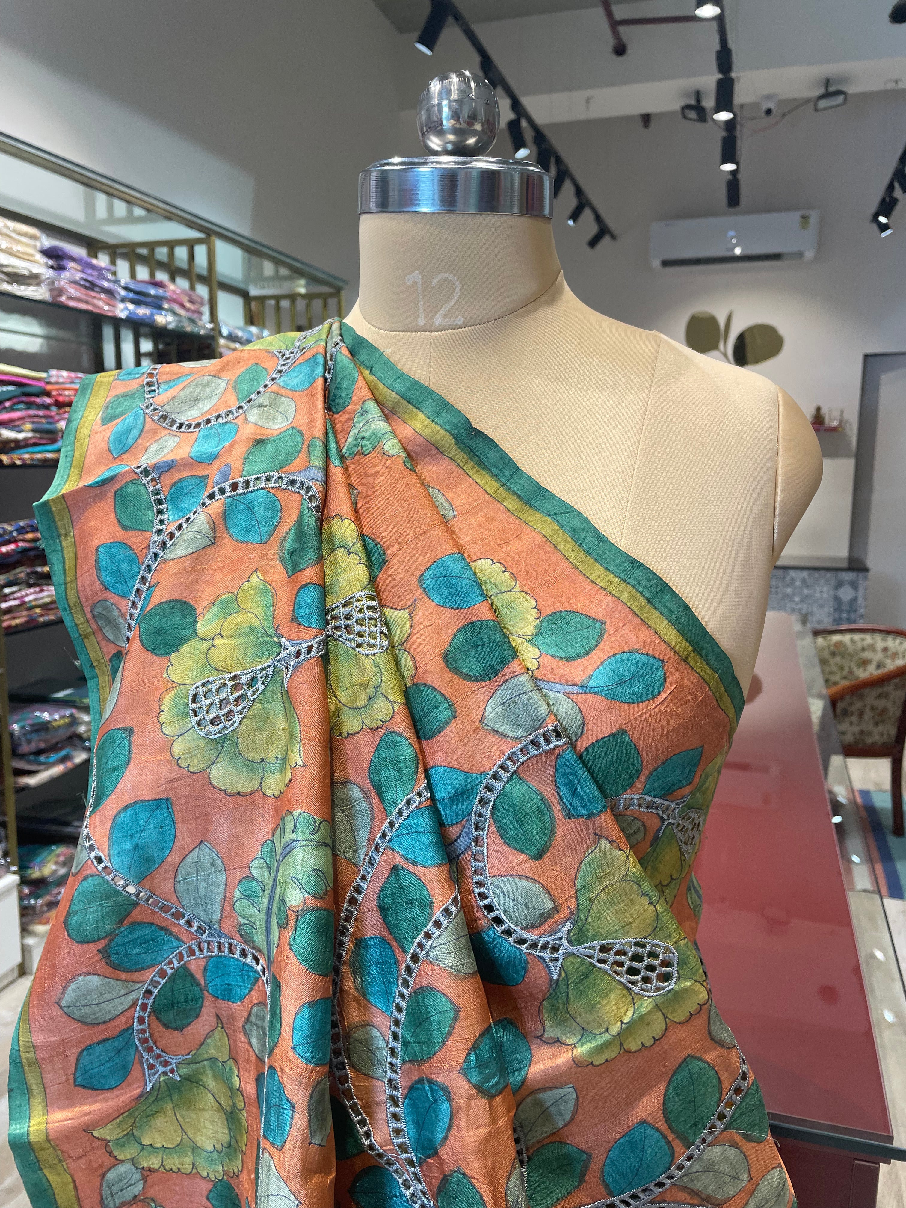 Pure tussar silk cutwork kalamkari saree (CO)