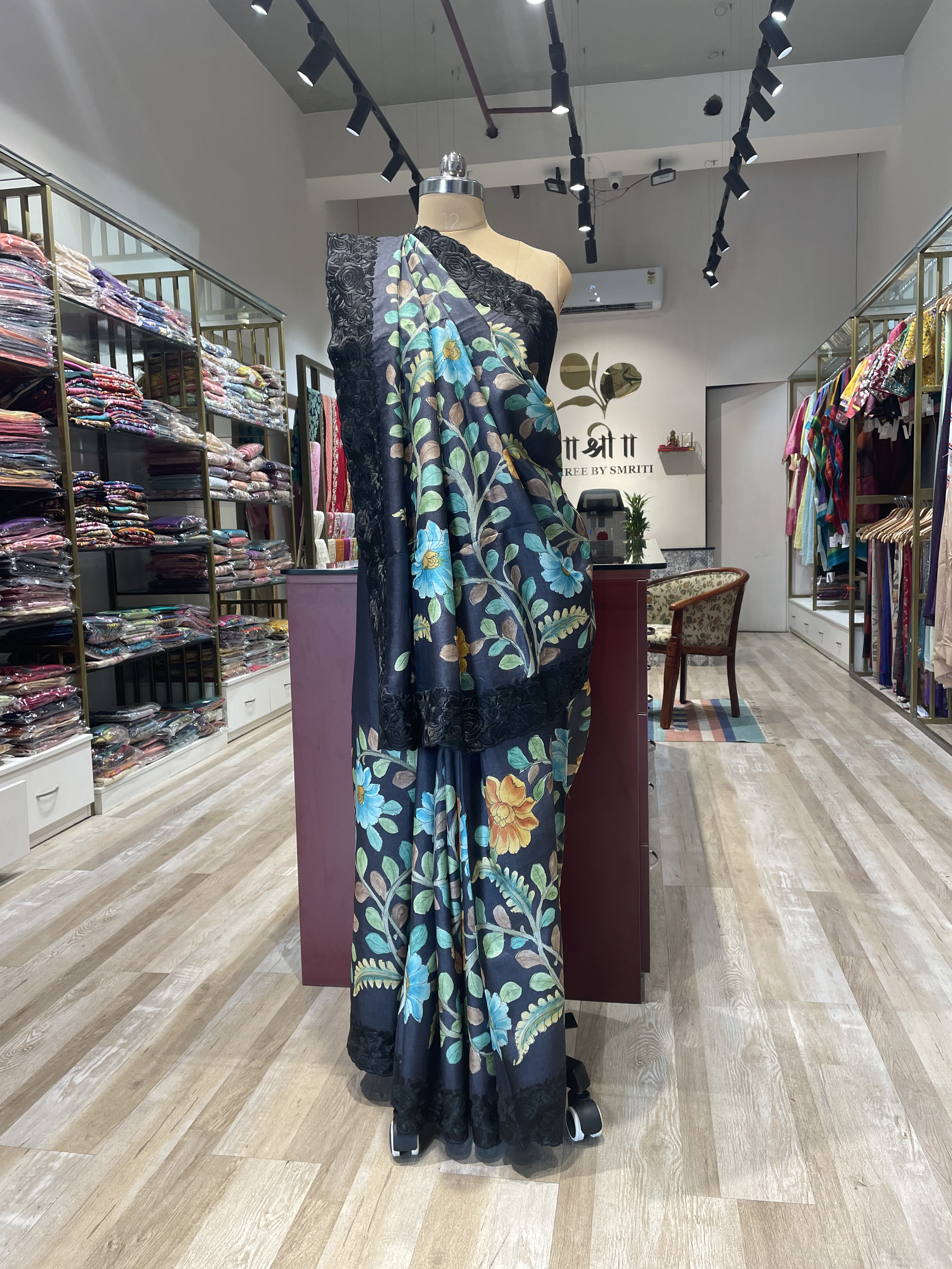 Pure tussar silk Kalamkari with Parsi work border saree