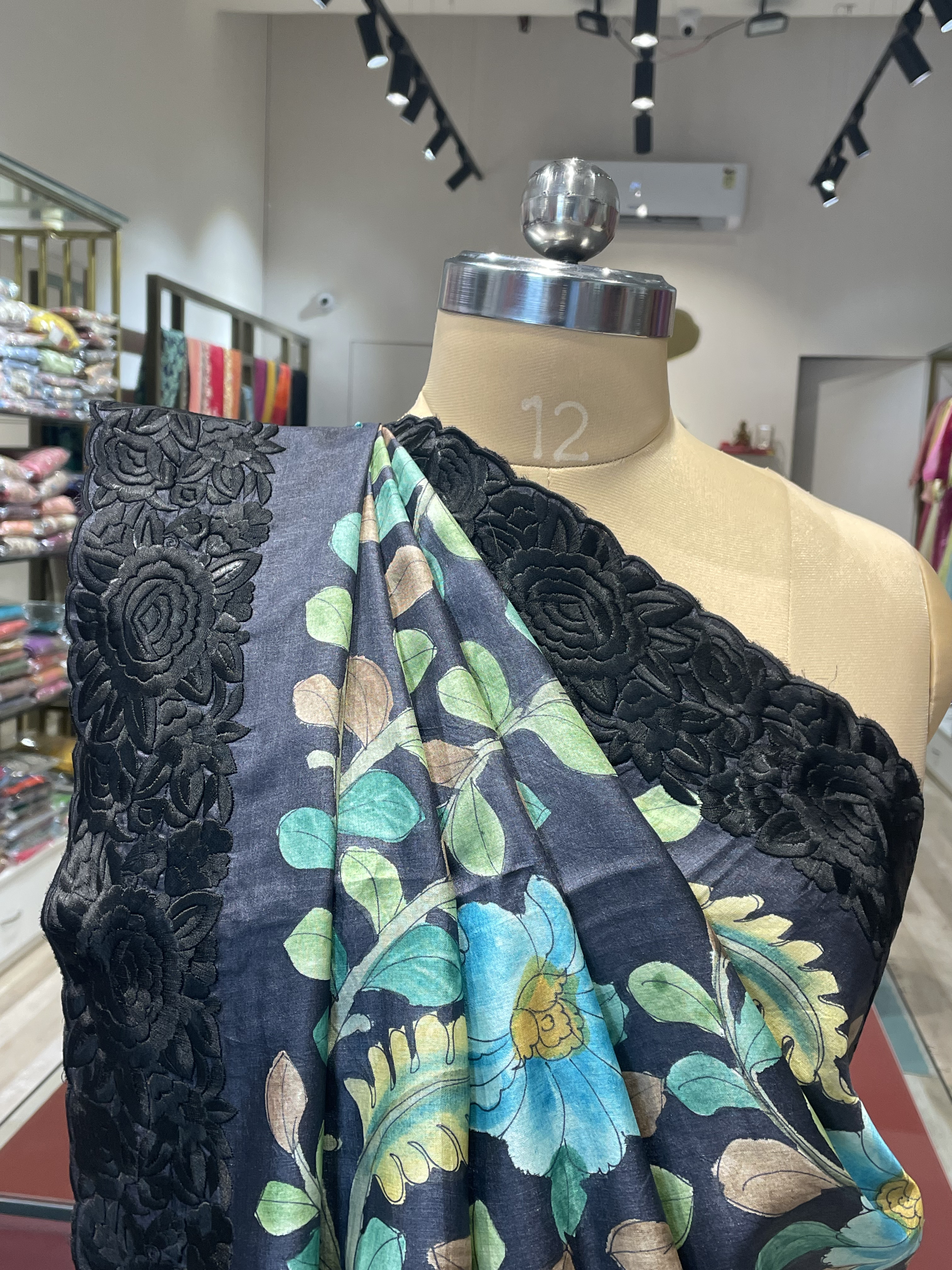 Pure tussar silk Kalamkari with Parsi work border saree