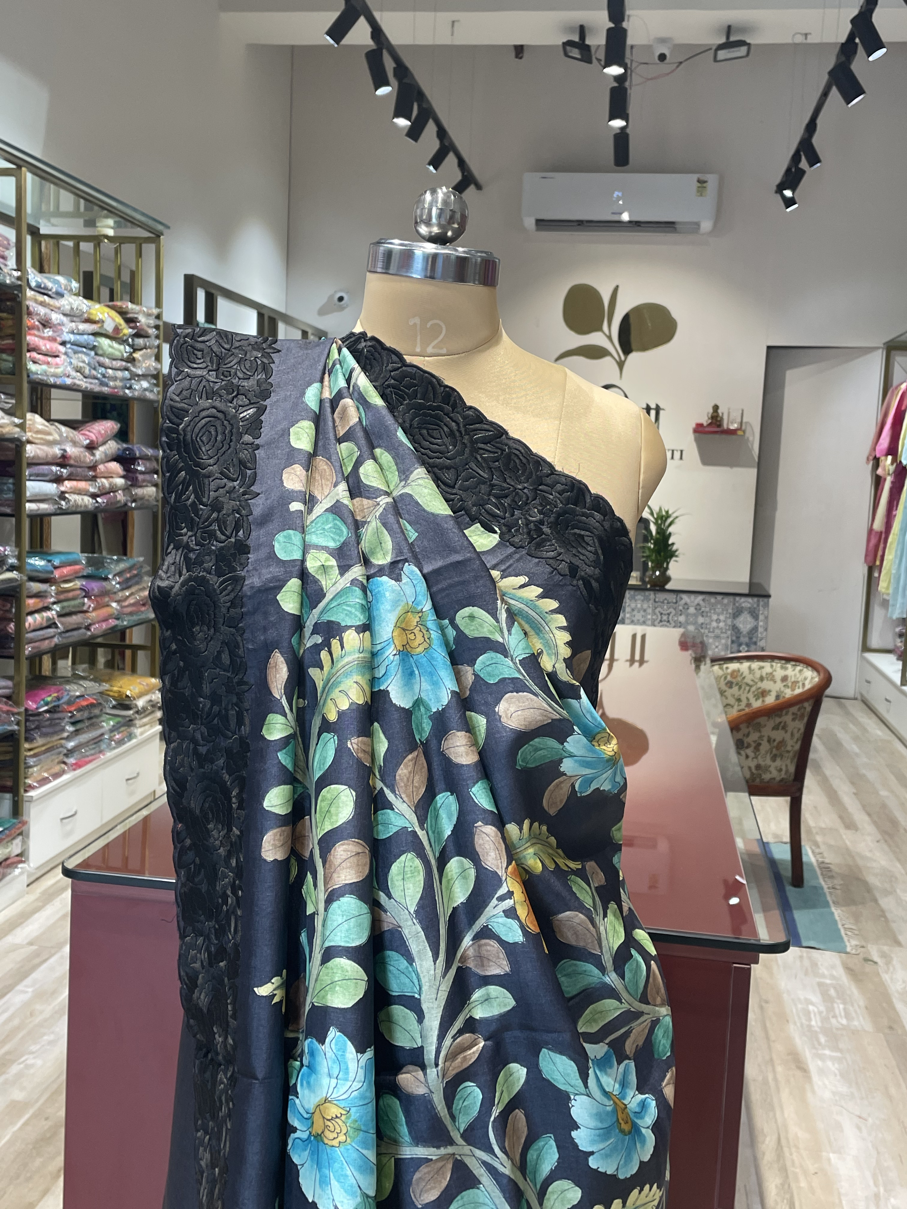 Pure tussar silk Kalamkari with Parsi work border saree