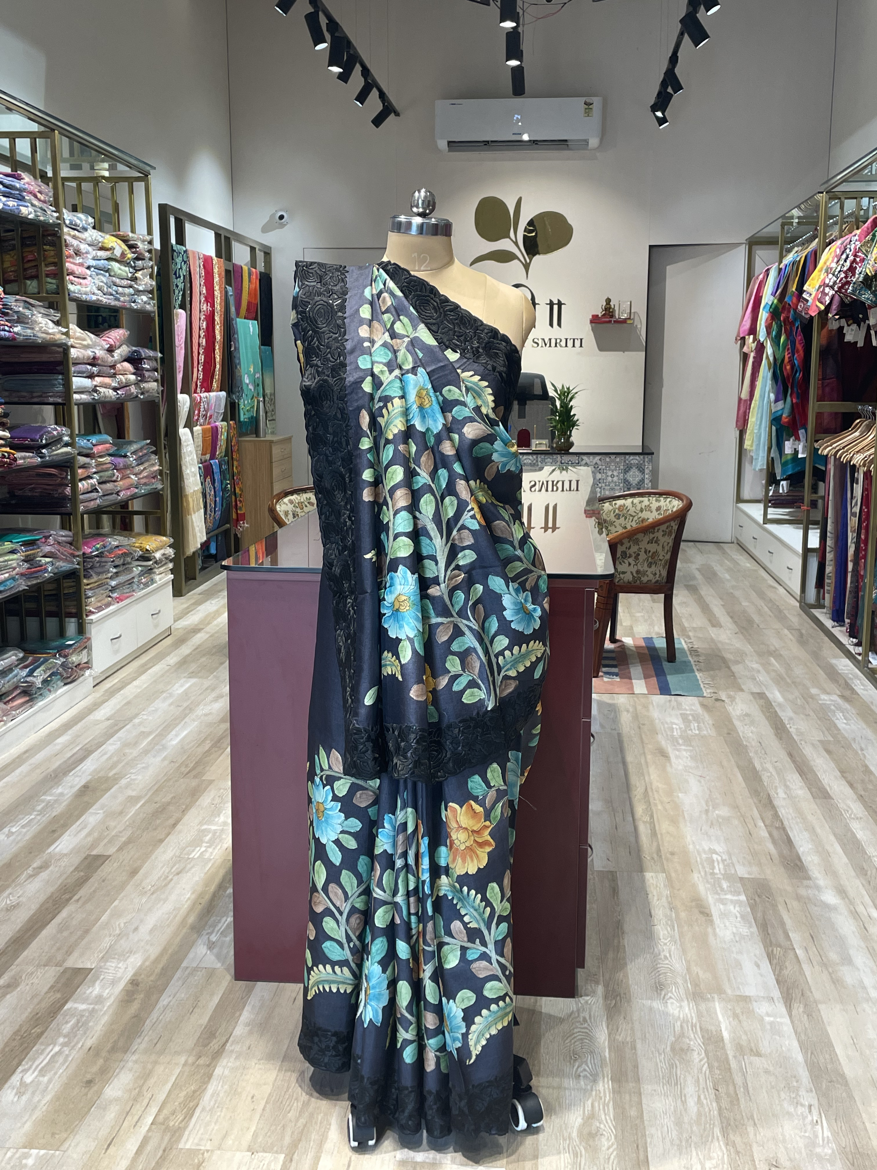 Pure tussar silk Kalamkari with Parsi work border saree