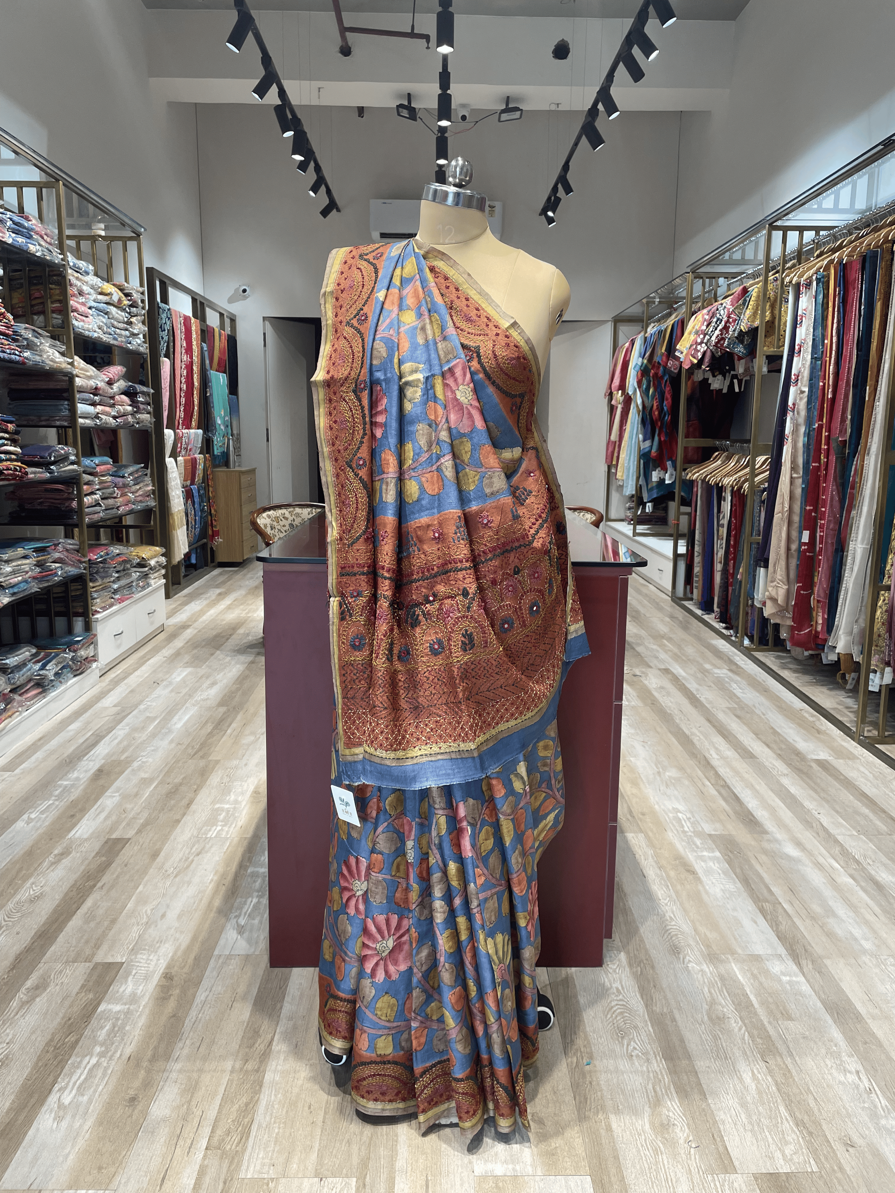 Pure Tussar Silk Kalamkari Saree with Lambani Work