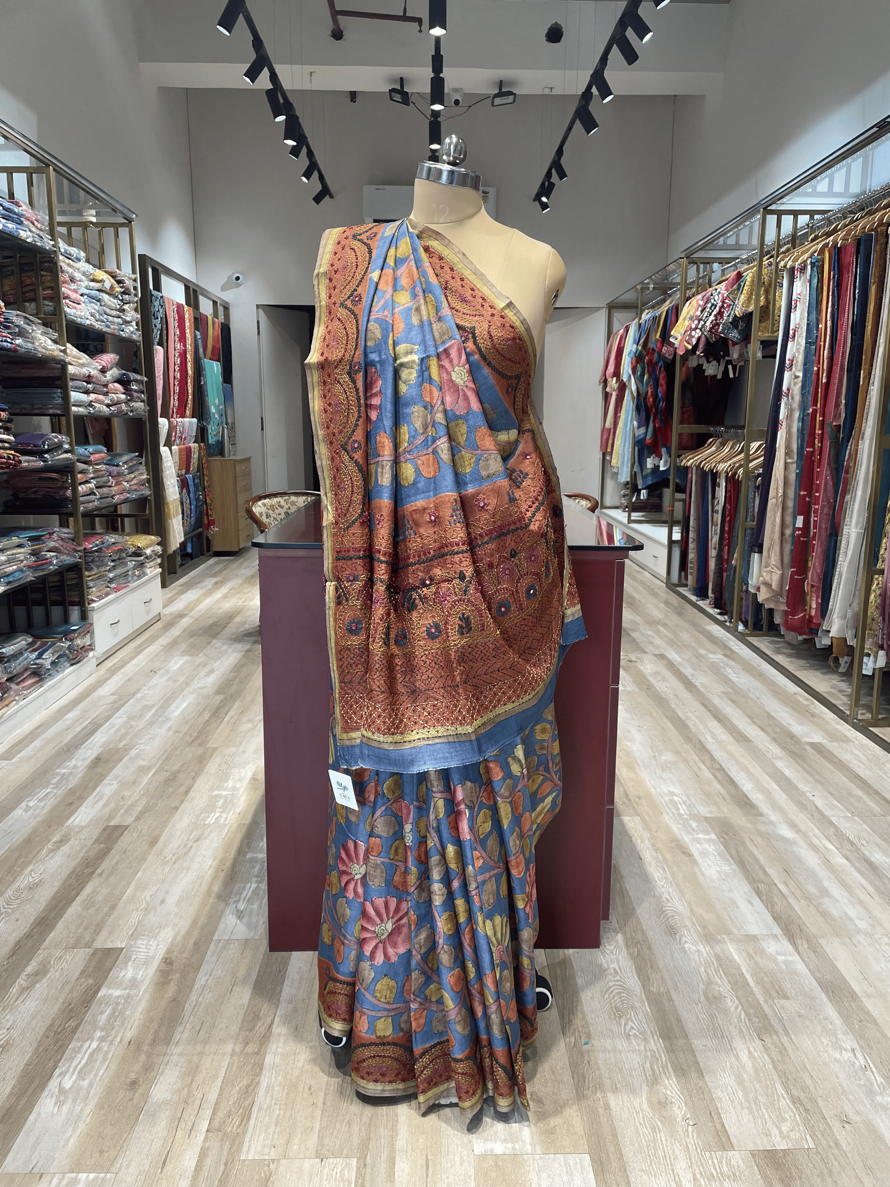 Pure Tussar Silk Kalamkari Saree with Lambani Work