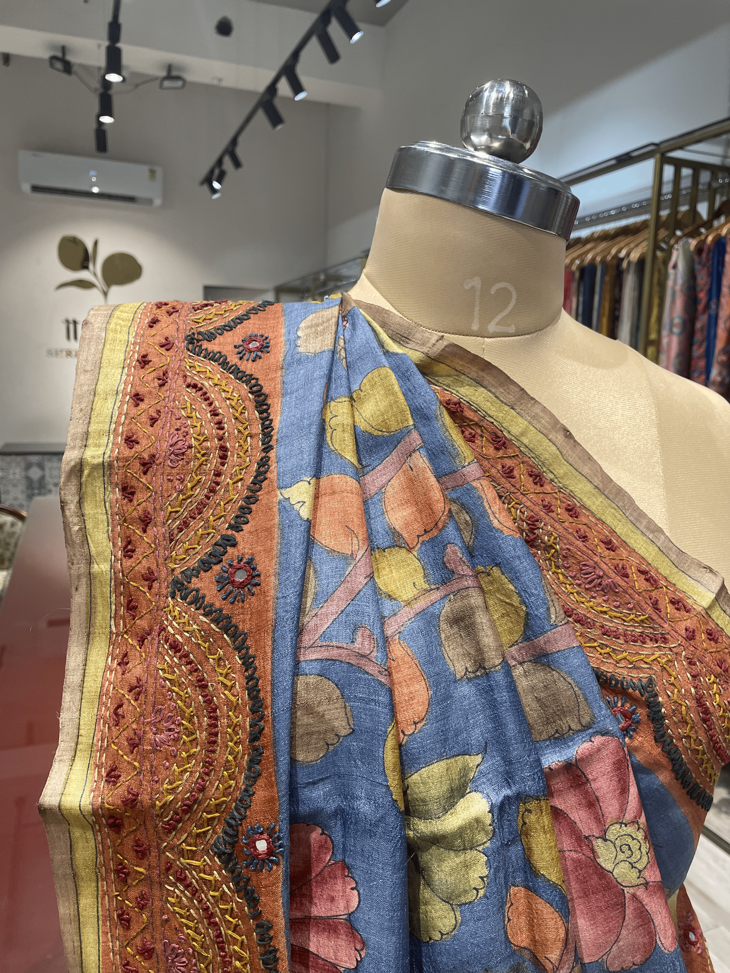 Pure Tussar Silk Kalamkari Saree with Lambani Work