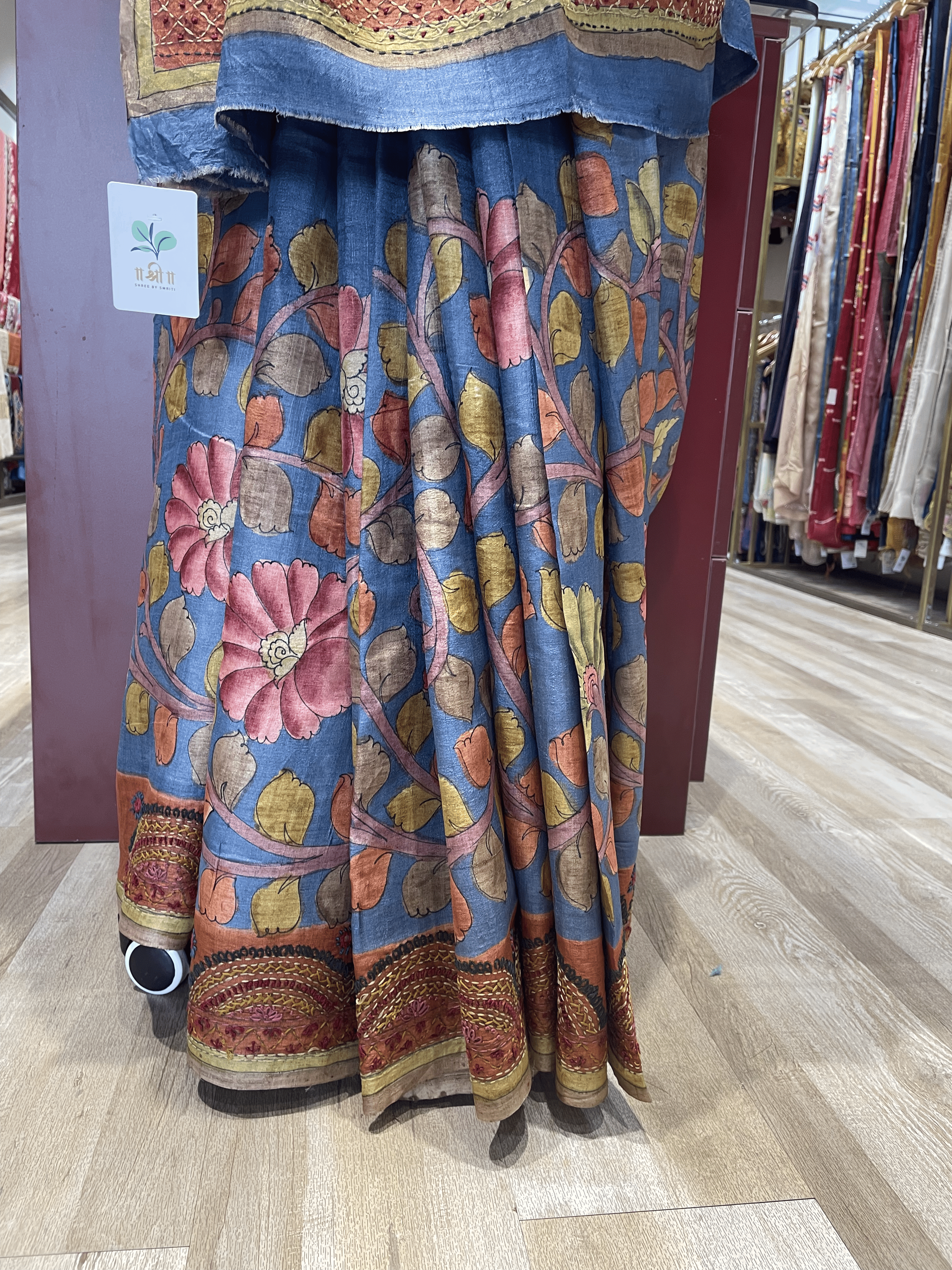 Pure Tussar Silk Kalamkari Saree with Lambani Work