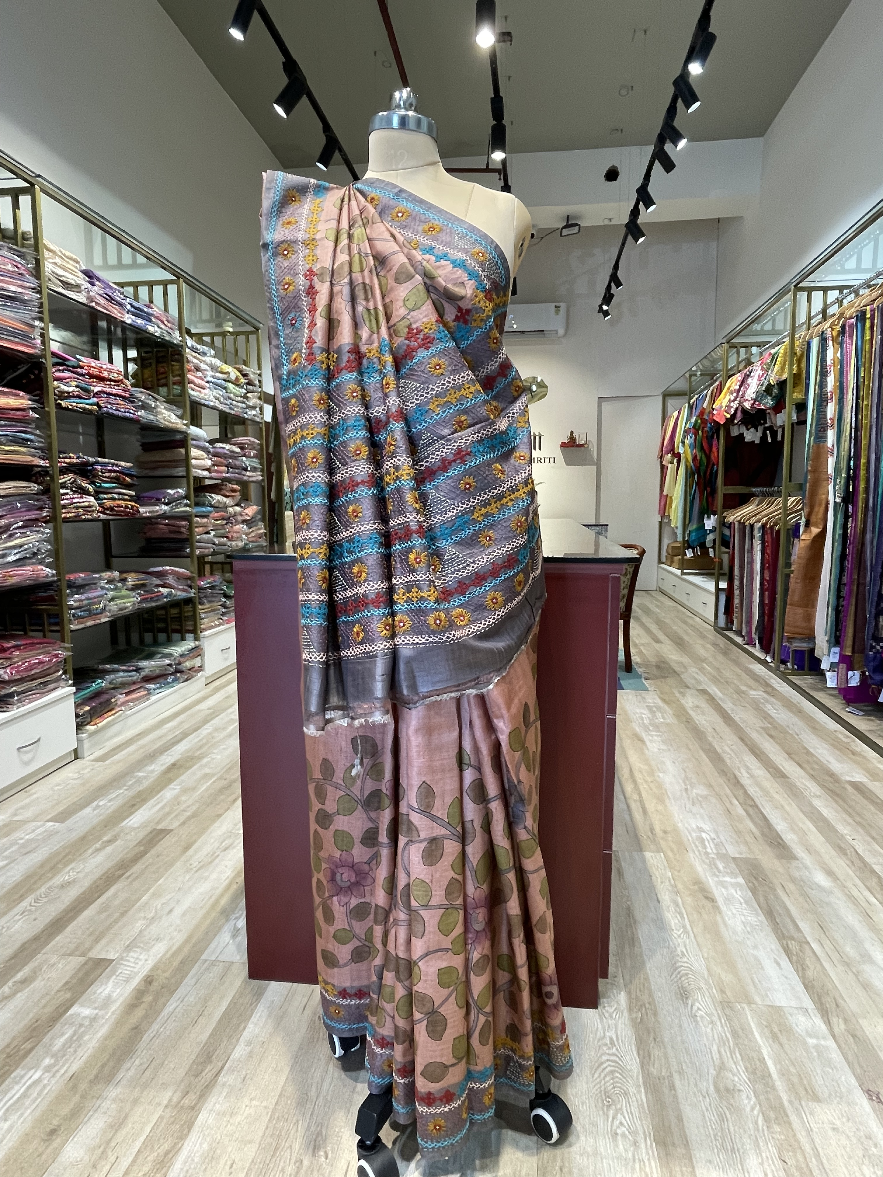 Pure Tussar Silk Kalamkari Saree with Lambani Work (CO)